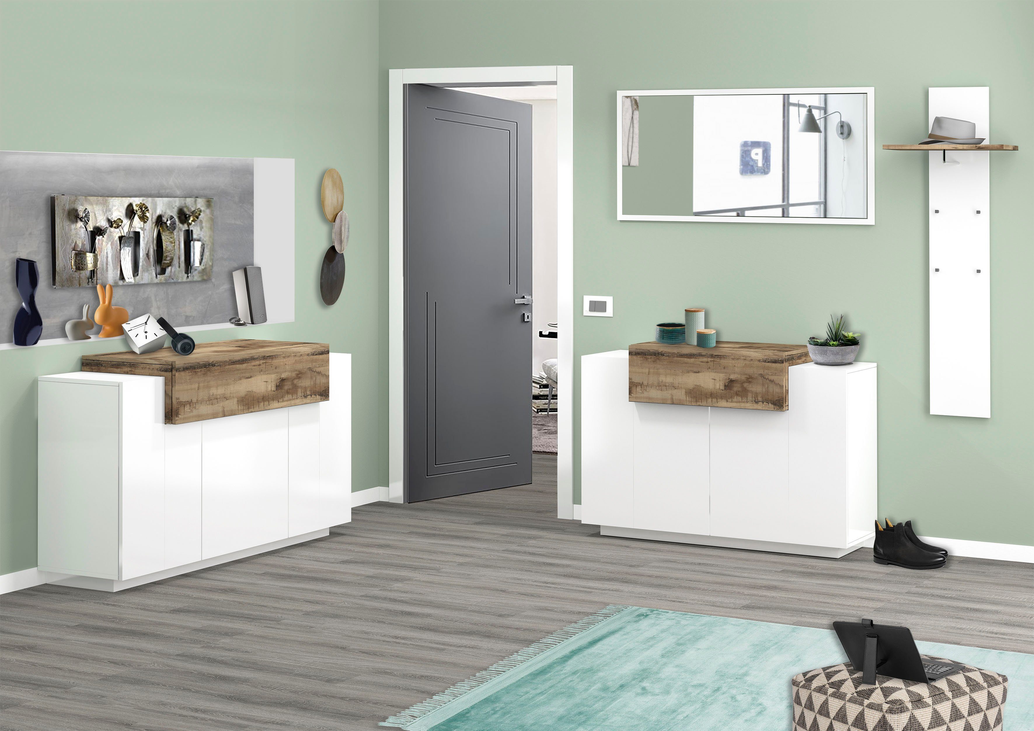 INOSIGN Kast Coro, commode, kast, buffet, greeploos 1 klep, 3 deuren, dubbele diepte hoogglans fronten, breedte 140