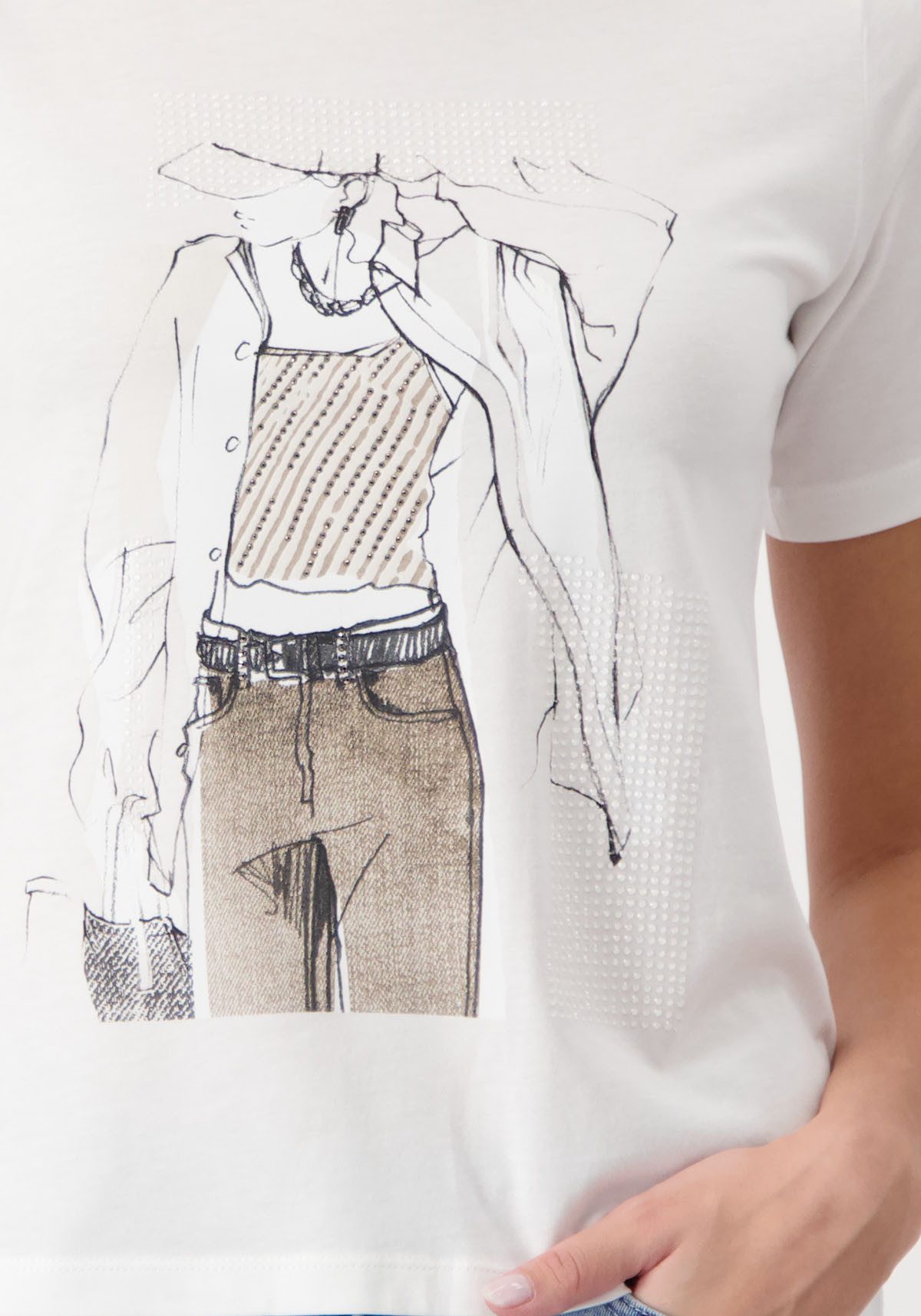 Monari Shirt met ronde hals Shirt vrouw getekend met frontprint en glitterstuds