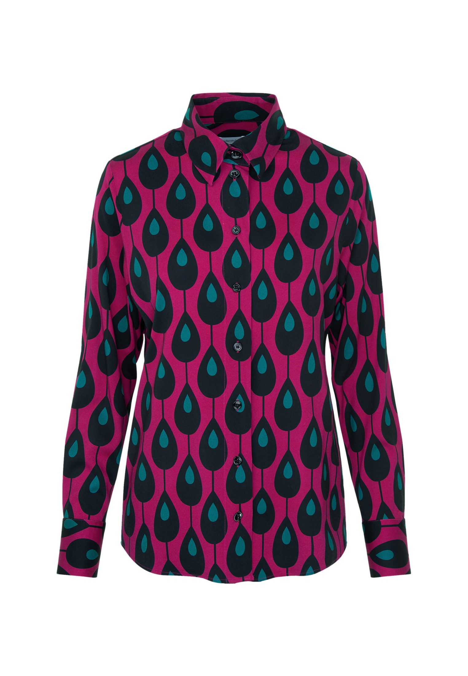seidensticker Overhemdblouse Zwarte roos Lange mouwen kraag print