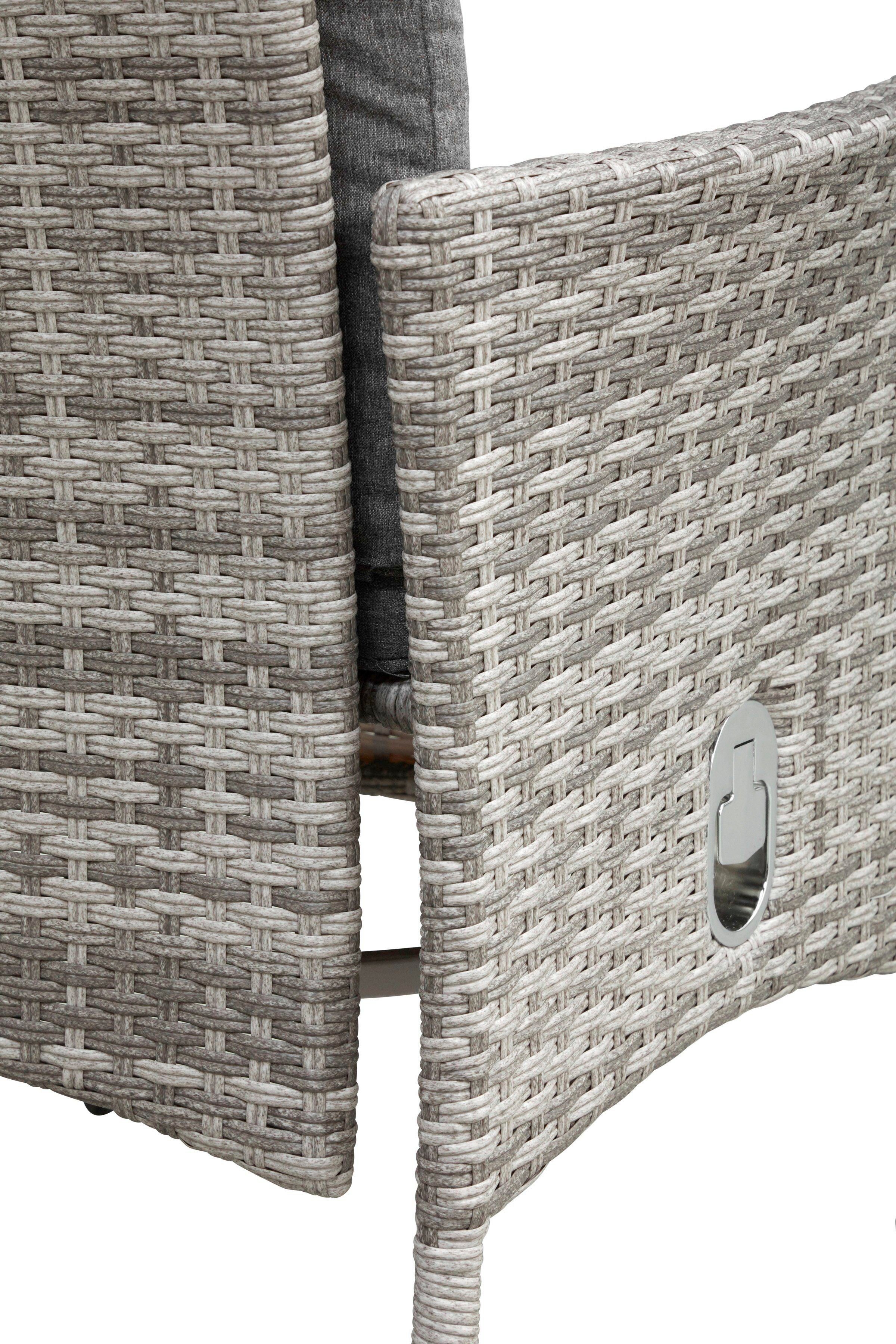 KONIFERA Tuin-eethoek Balkonset "Belluno" Polyrattan, stoelen zijn traploos verstelbaar, grijs, staal (set, 5-delig)