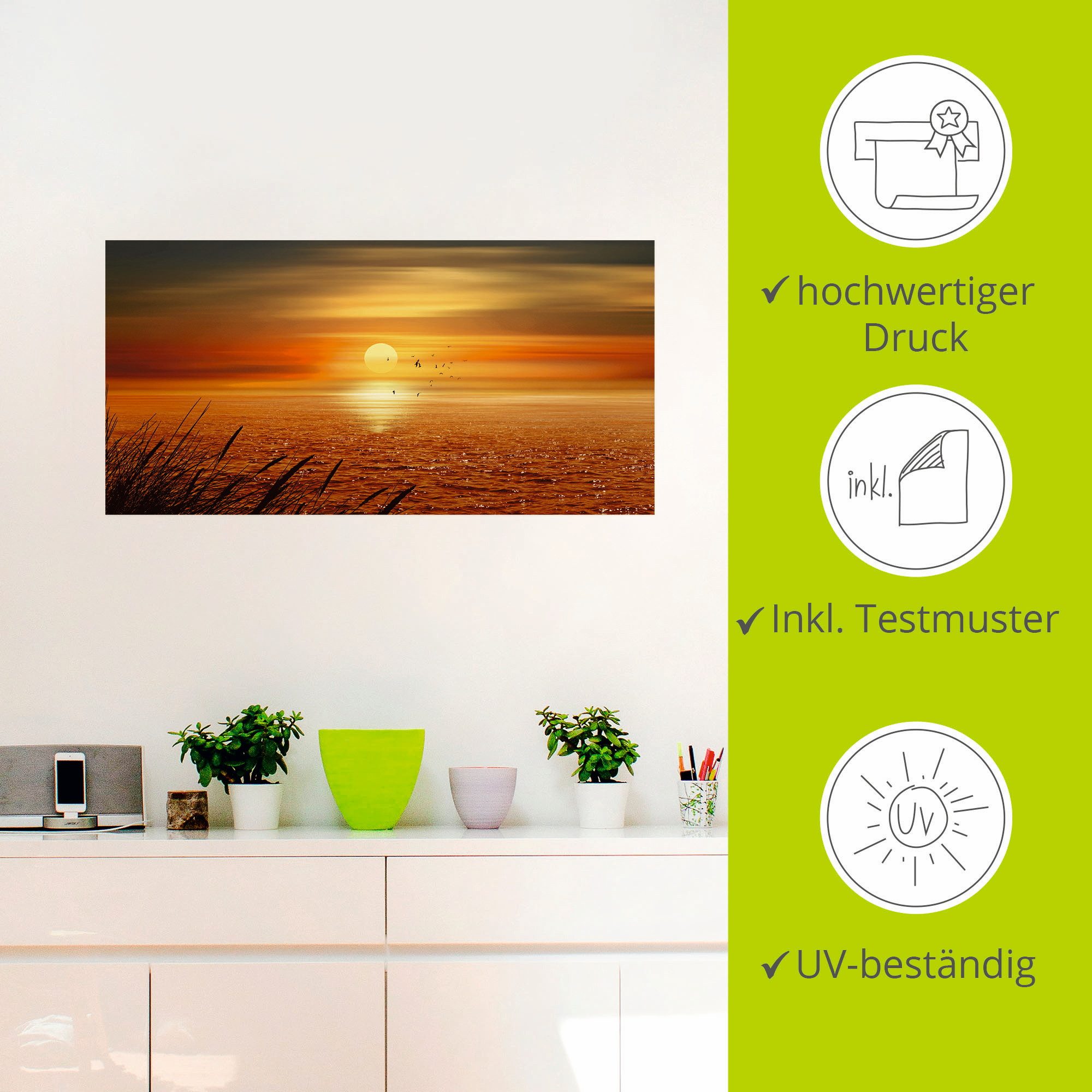 Artland Artprint Zonsondergang boven de zee als artprint op linnen, poster, muursticker in verschillende maten
