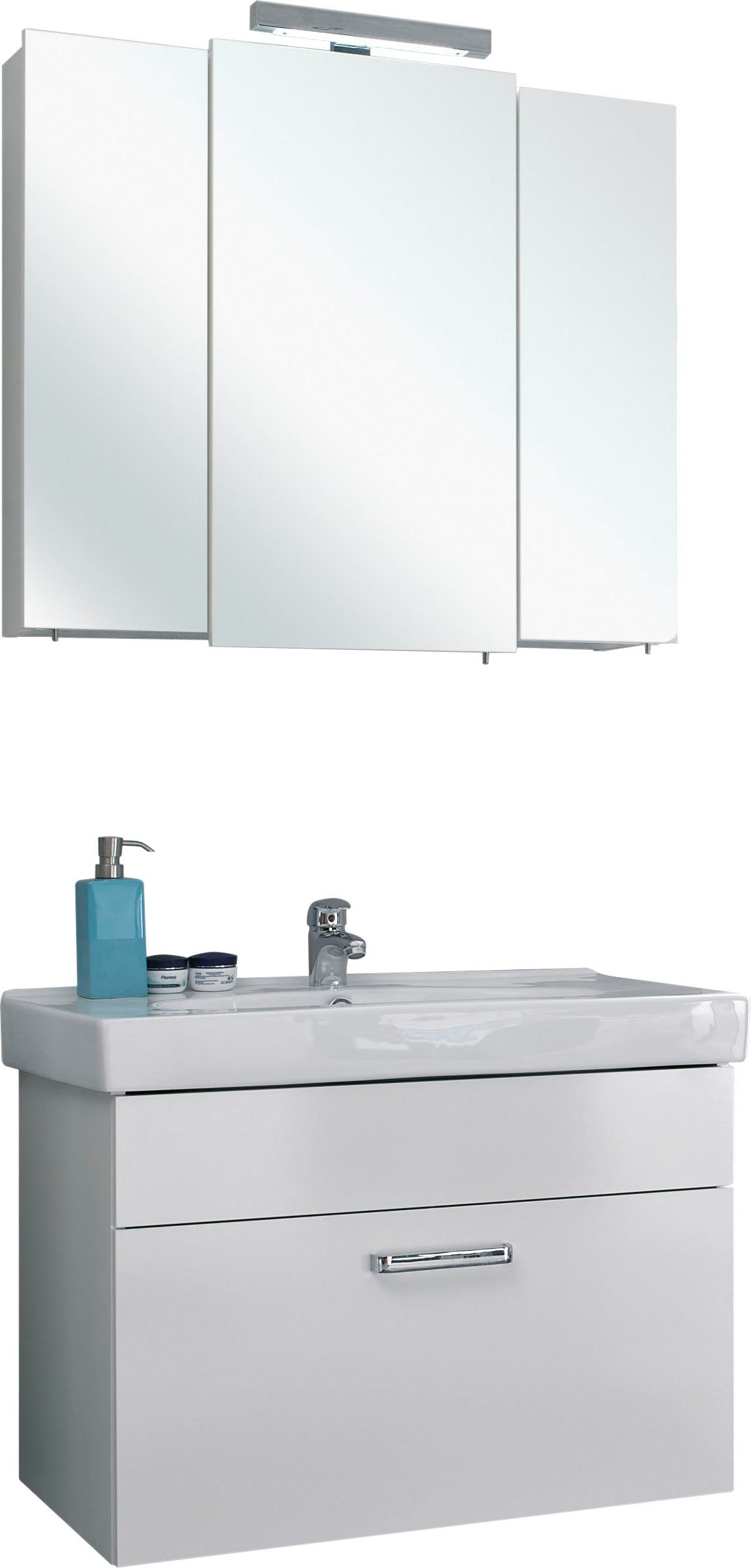 Saphir Badkamerserie Quickset 2-delig, keramieken wastafel met led-spiegelkast, badkameraccessoire-set (2-delig) badmeubelsets wit