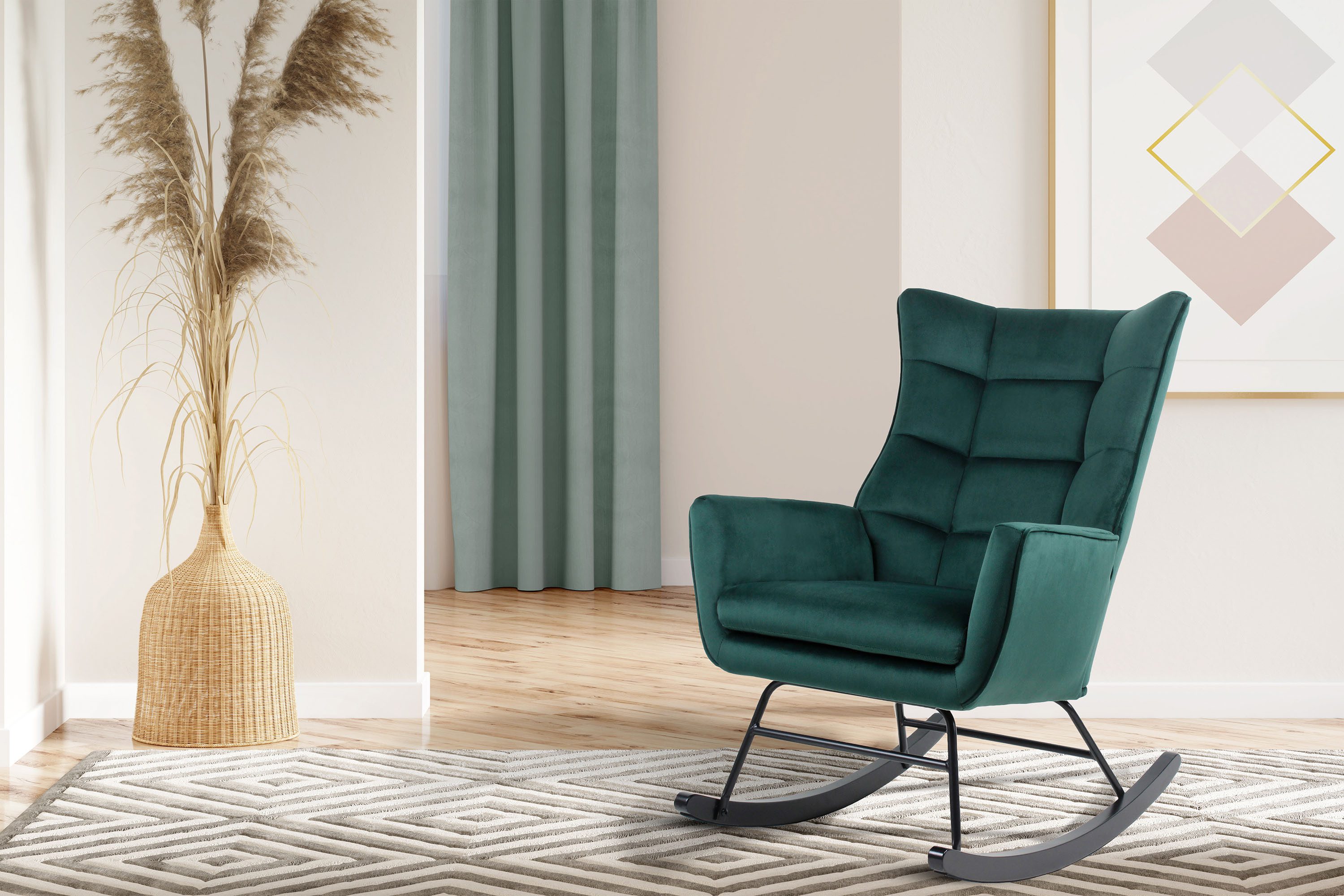 Kayoom Schommelstoel Bryana 125, Relaxstoel om te schommelen, metalen frame met houten slede (1 stuk)
