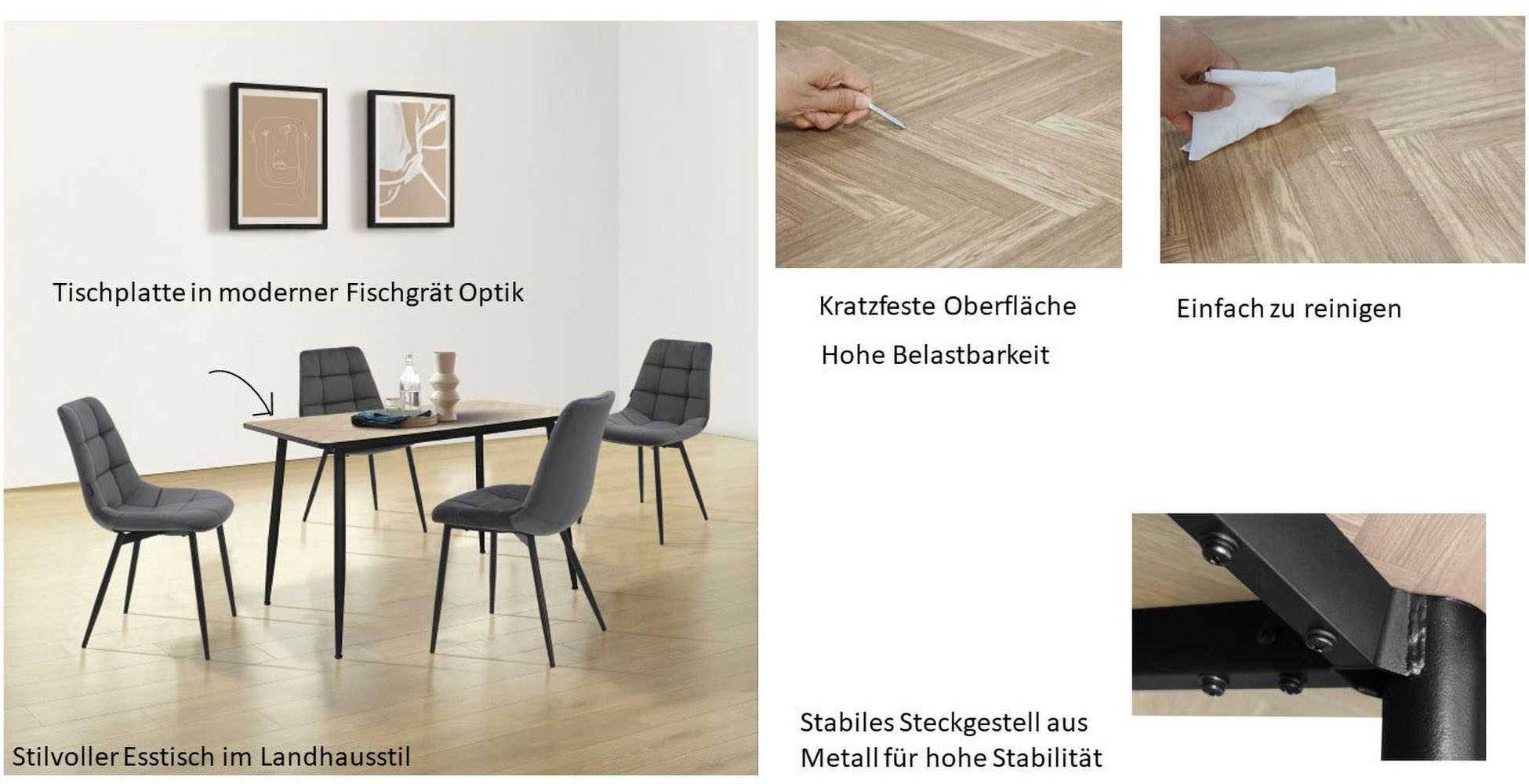 Home affaire Eettafel Arhus in trendy visgraatlook