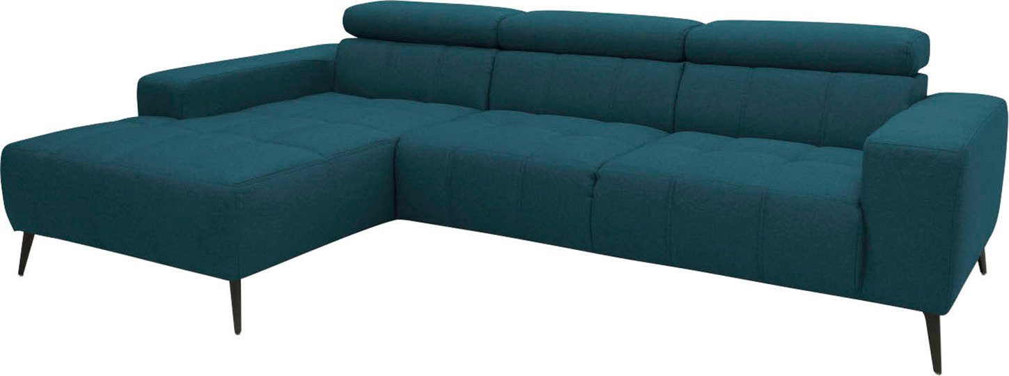 DOMO collection Hoekbank Trento L-vorm, met sledevoet of enkele voet naar keuze met verstelbare hoofdsteun, récamier links/rechts bestelbaar
