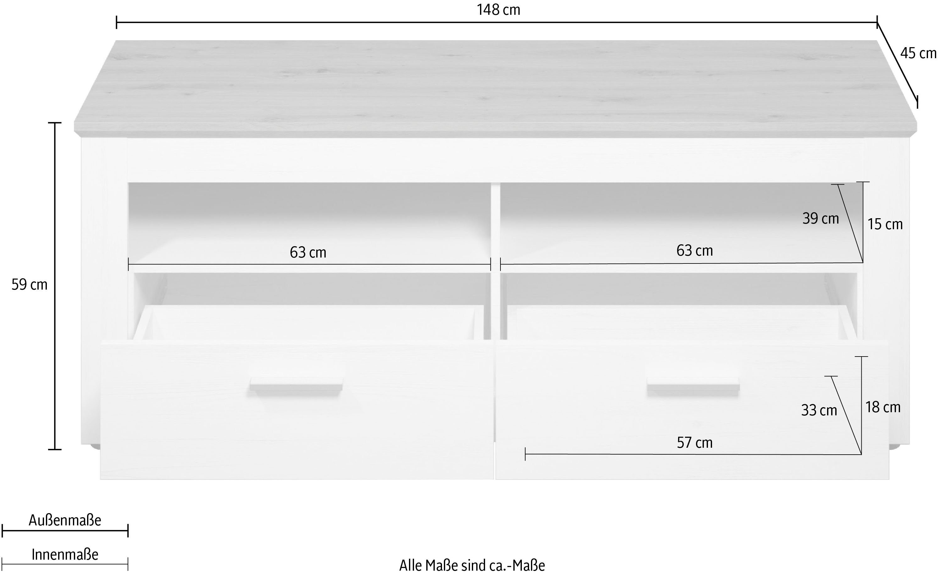 Home affaire Tv-meubel Nybro TV-kast TV-lowboard met 2 lades, breedte 148 cm
