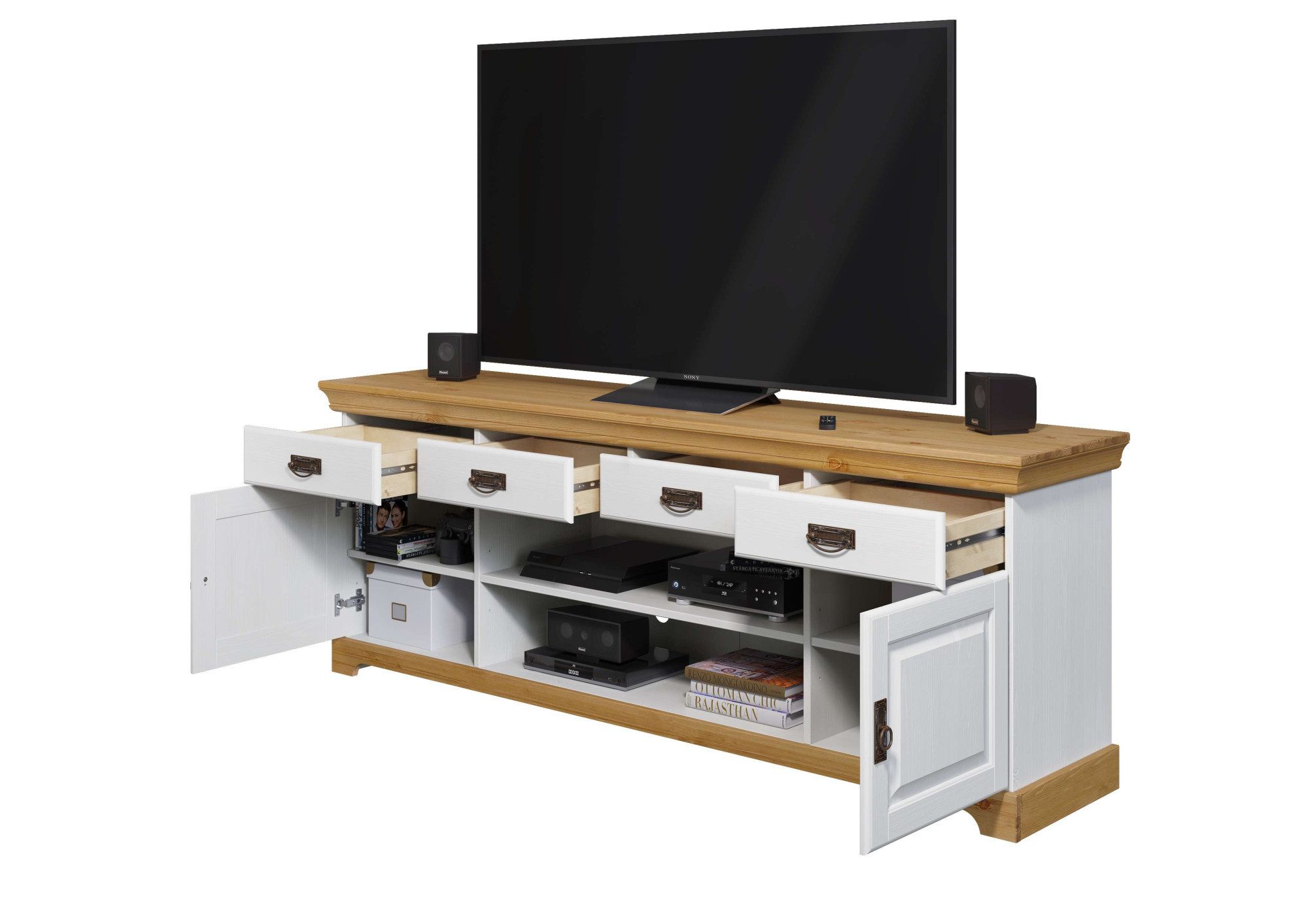 Home affaire Tv-meubel Rügen gecertificeerd massief hout, breedte 180 cm, in landhuisstijl