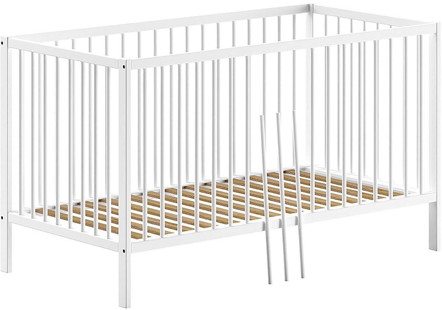 Vipack Ledikantje Dino 70/140 met 3-voudig verstelbare lattenbodem, inclusief 3 instaplatten van massief beukenhout, ombouwbaar tot juniorbed, verkrijgbaar in 3 kleuren