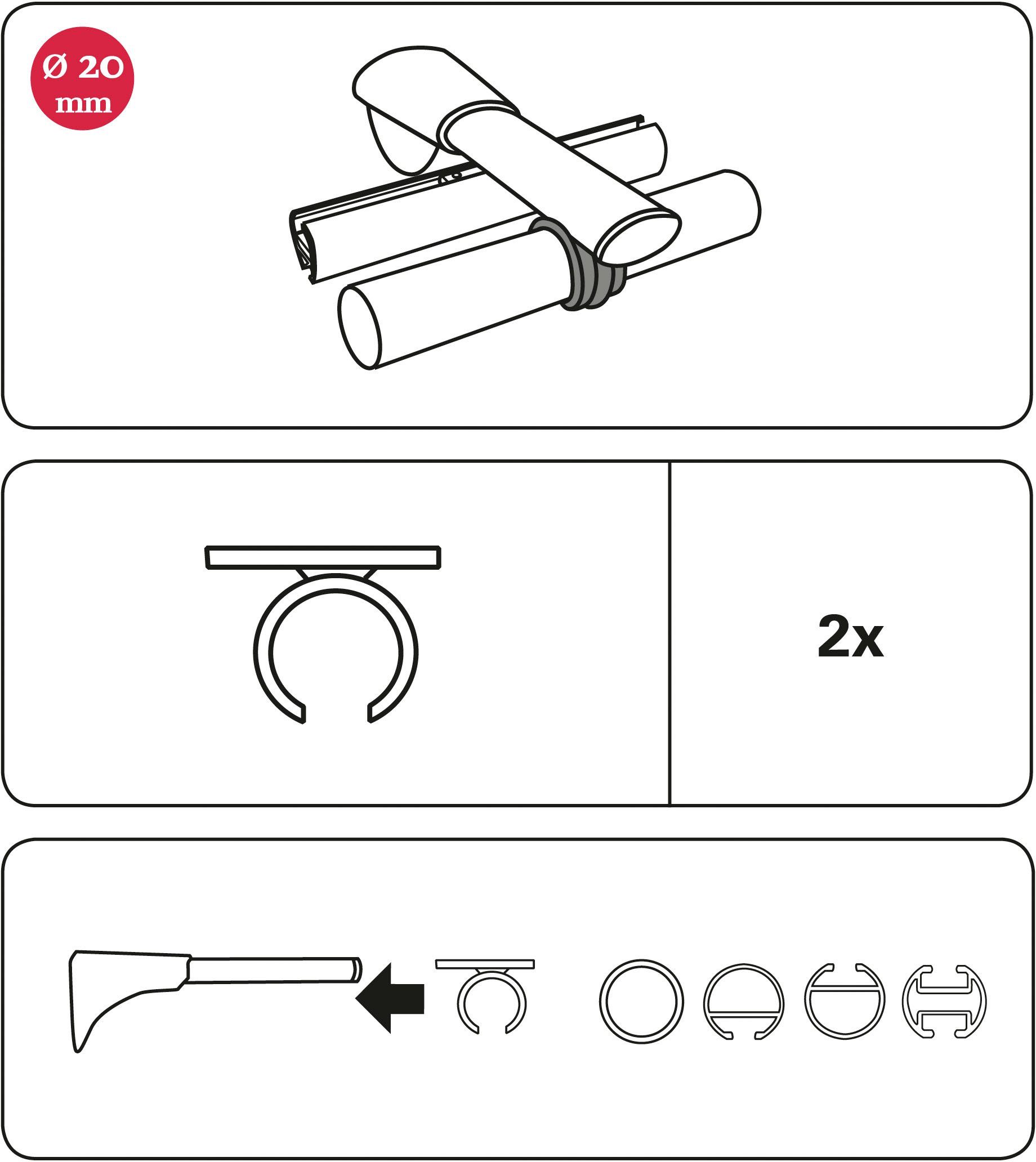 GARDINIA Verbinding Ringadapter voor universele dragers Serie losse collectie Chicago ø 20 mm (2 stuks)