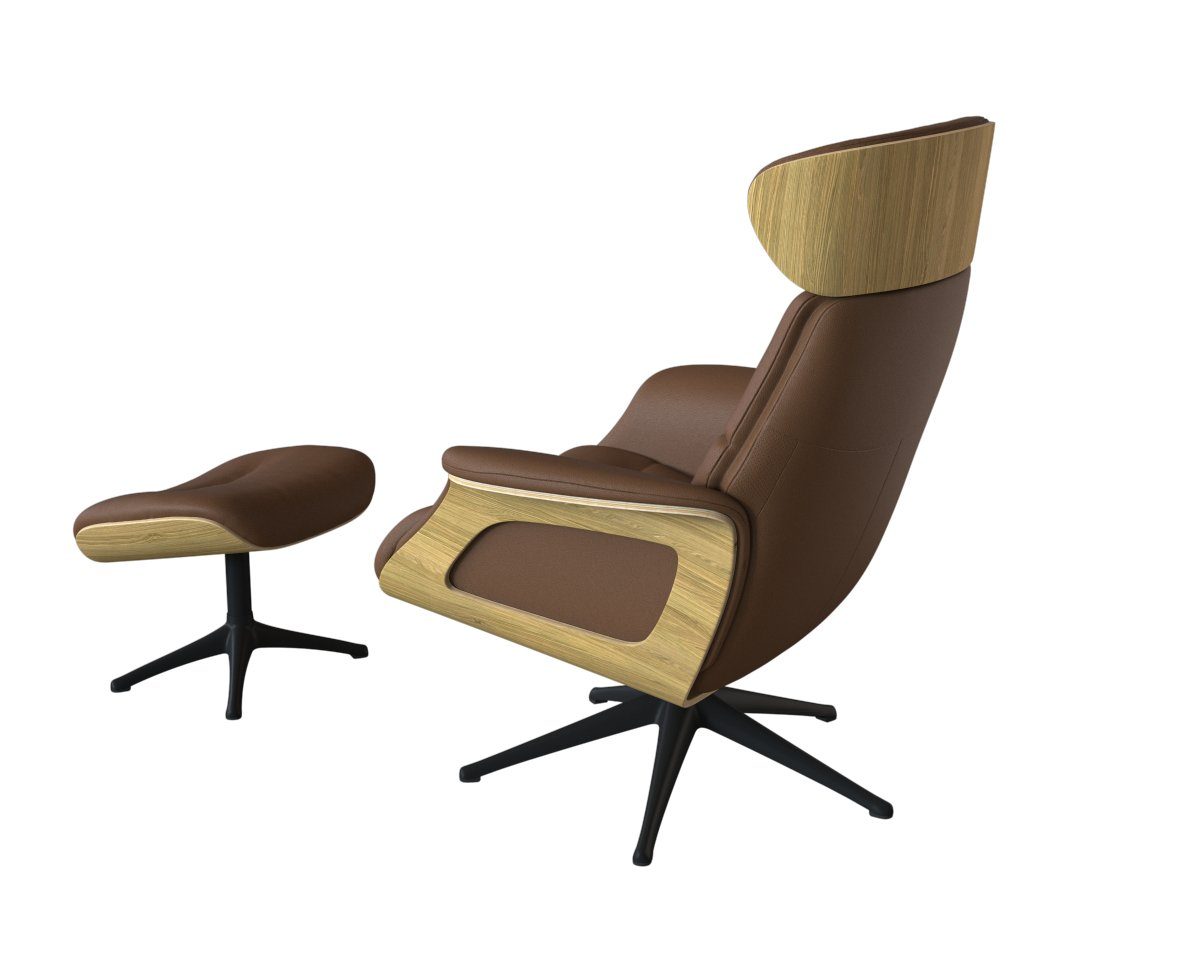 FLEXLUX Relaxfauteuil Clement relaxstoel, gestoffeerde stoel, ligstoel, TV-stoel, Rug- & hoofdsteunverstelling, draaibaar, armleuning eik, zwart voet