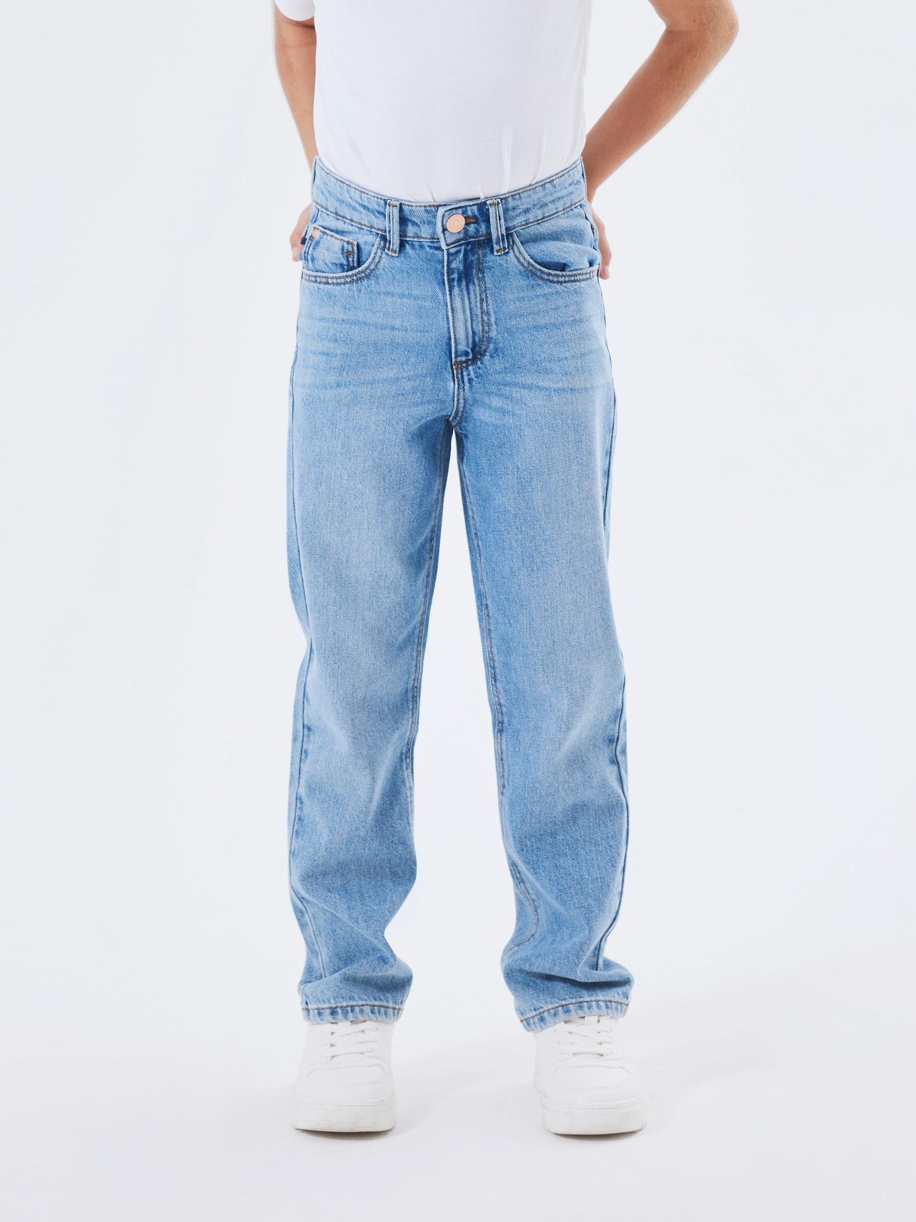 Name it KIDS straight fit jeans NKFROSE medium blue denim Blauw 128