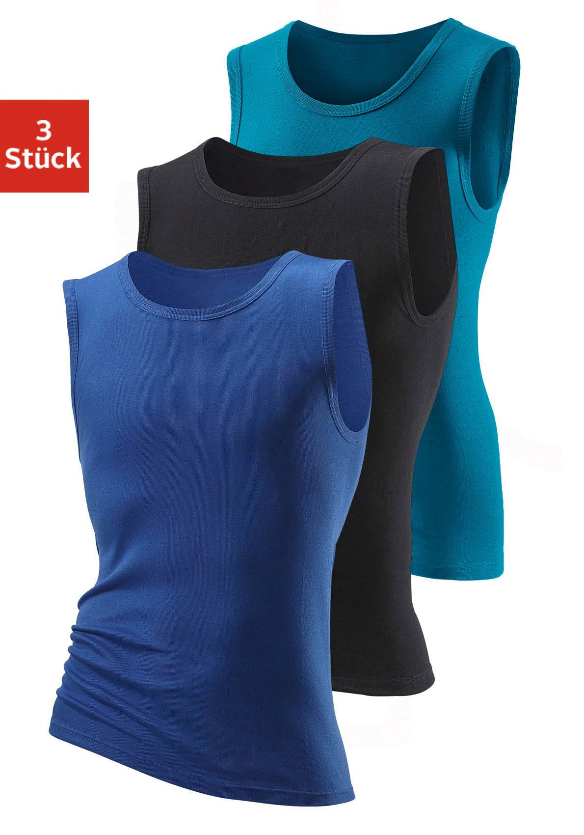 H.I.S Muscle-shirt zonder zijnaden optimale pasvorm (3-delig) heren tanktops maat 8 multicolor