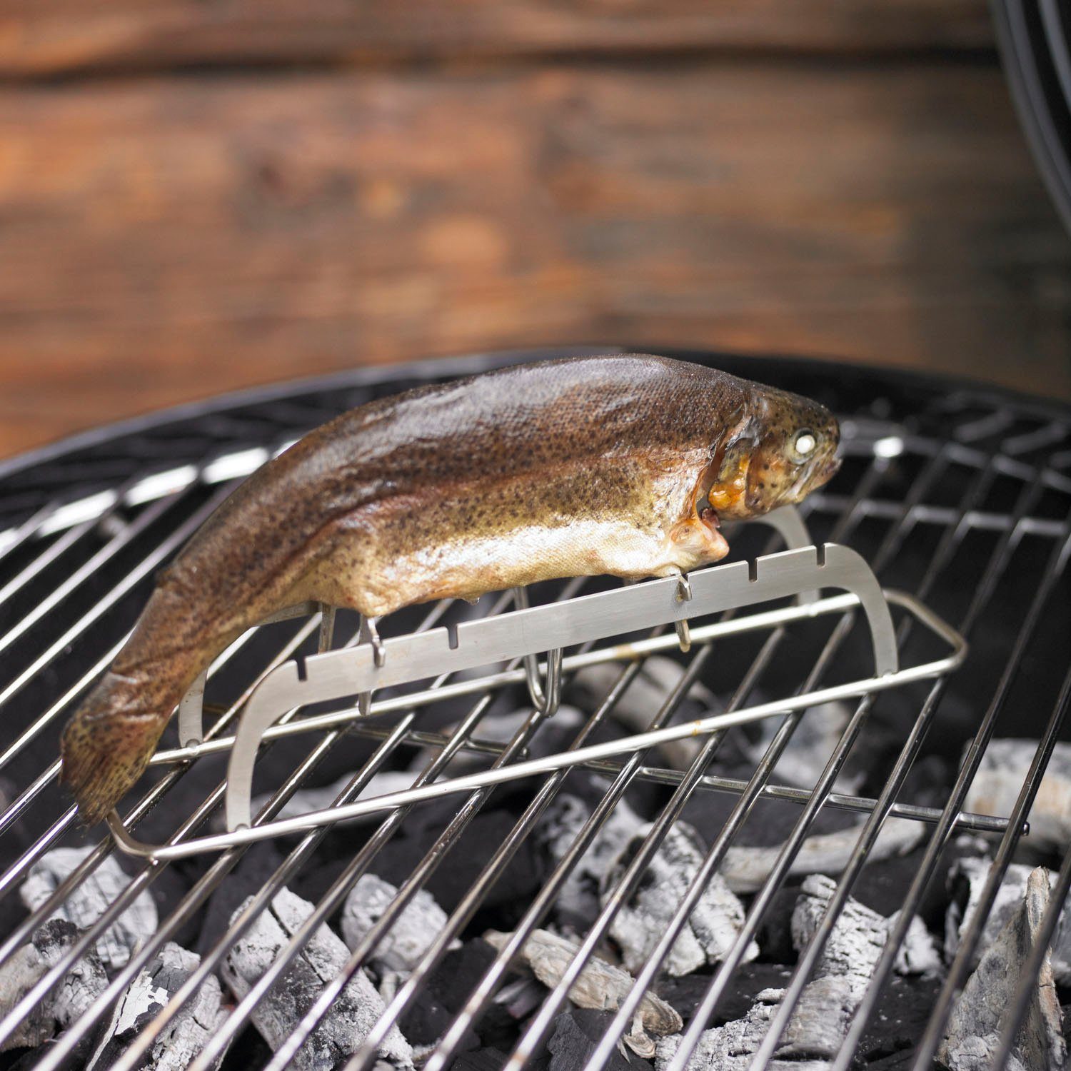 ROESLE Grillrooster 25071 Opzetstuk voor het bereiden van vis, maat verstelbaar, roestvrij staal 18/10 (1 stuk)