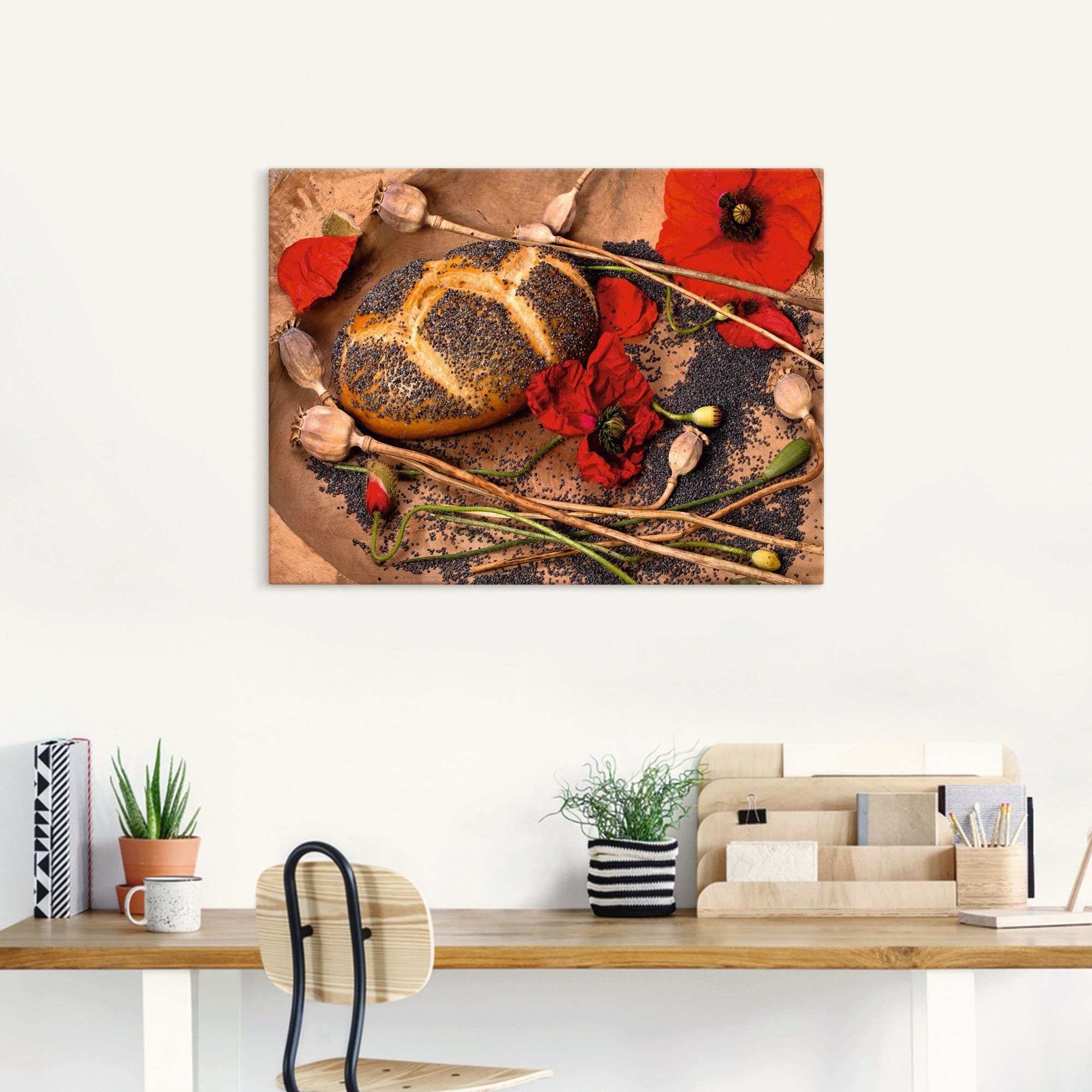 Artland Artprint op linnen Maanbrood versierd met klaprozen