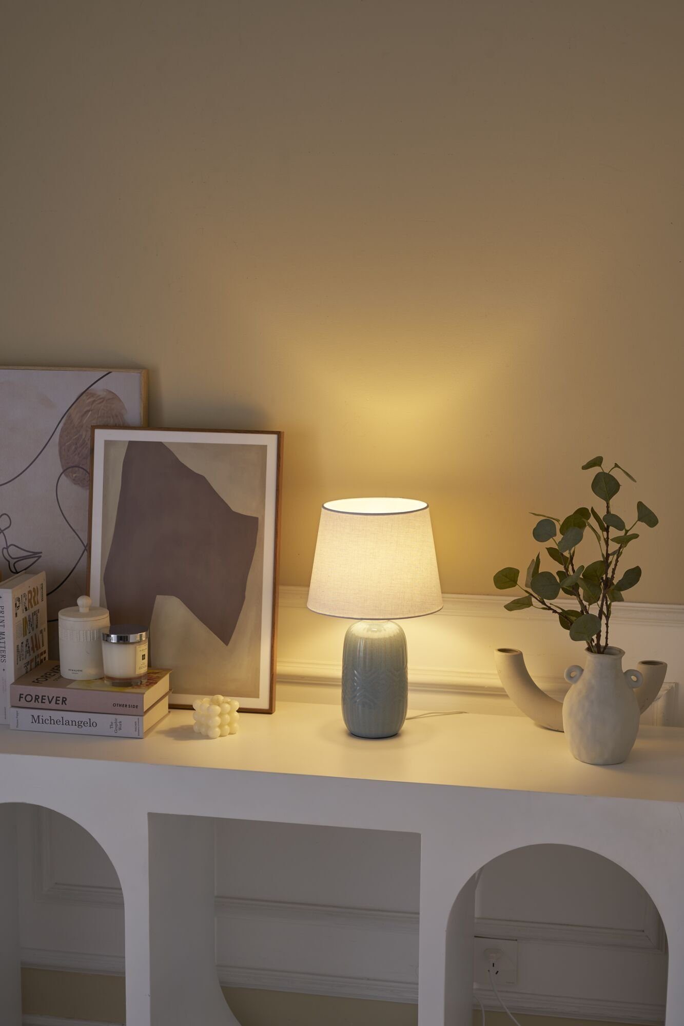 Pauleen Tafellamp Glowing Hug max20W blauw/beige 230V stof/keramiek