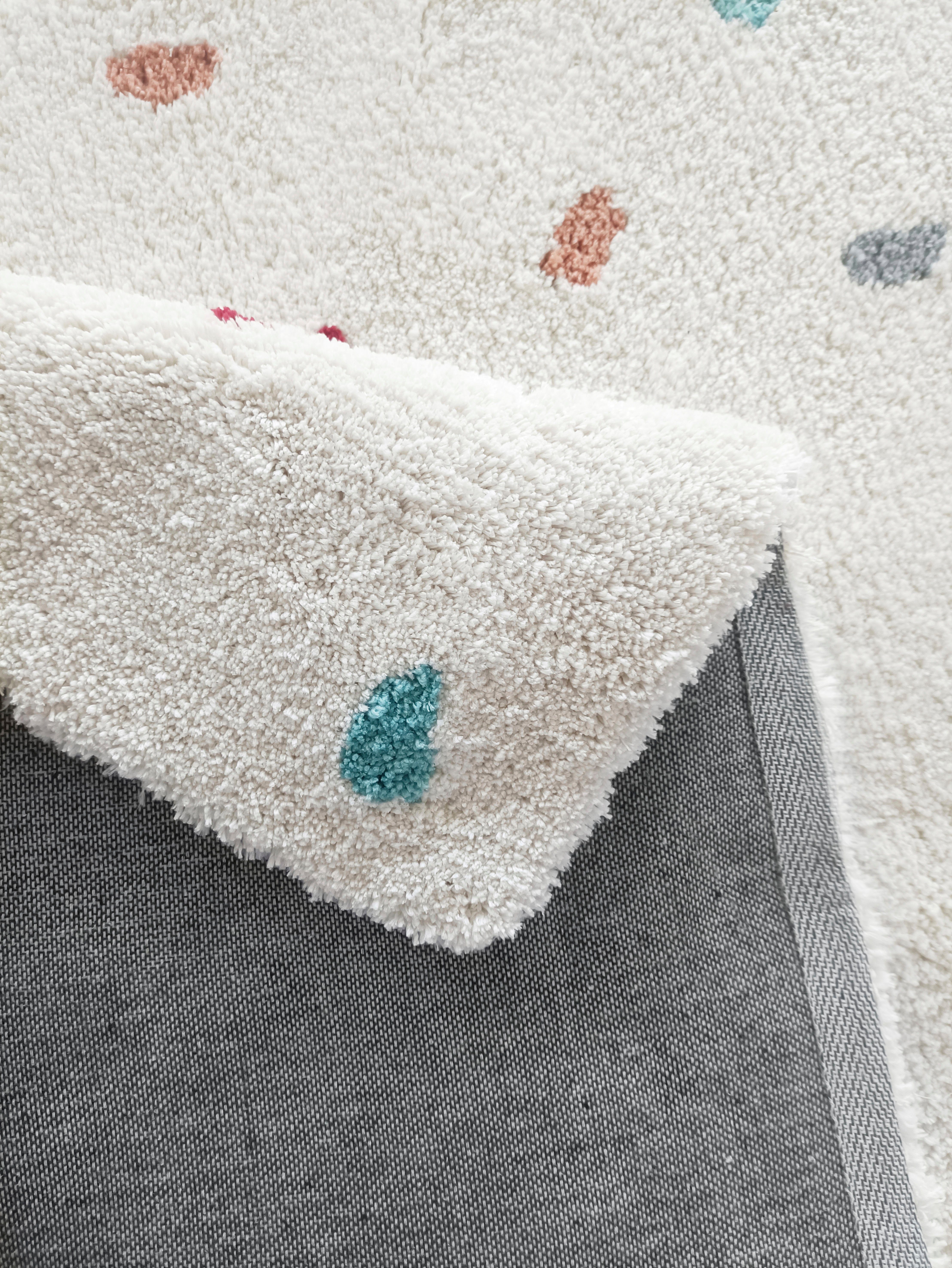 my home Kindervloerkleed Odan, hoogpolig tapijt gekleurde stippen tapijten, zacht, woonkamer, kinderkamer