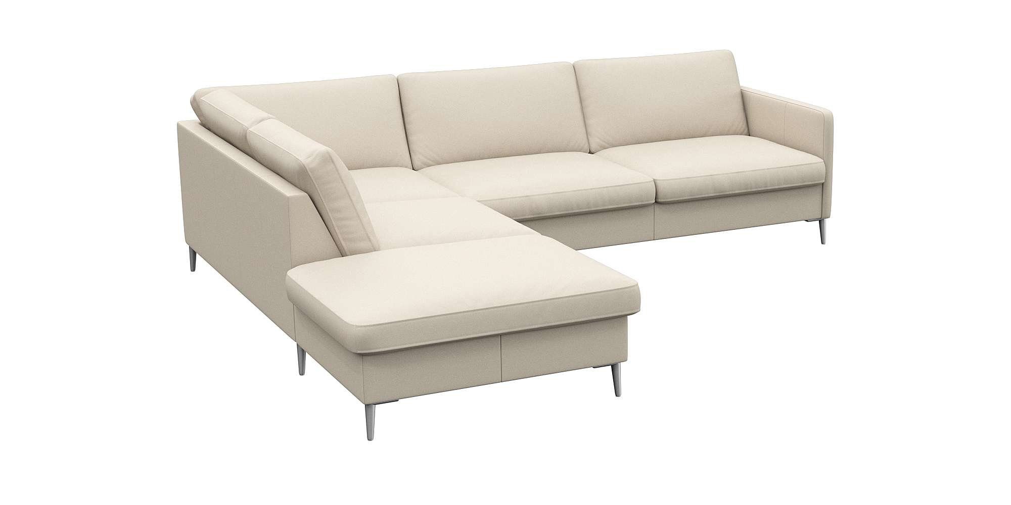 FLEXLUX Hoekbank Fiore, L-vorm smalle armleuningen, koudschuim, aluminium poten