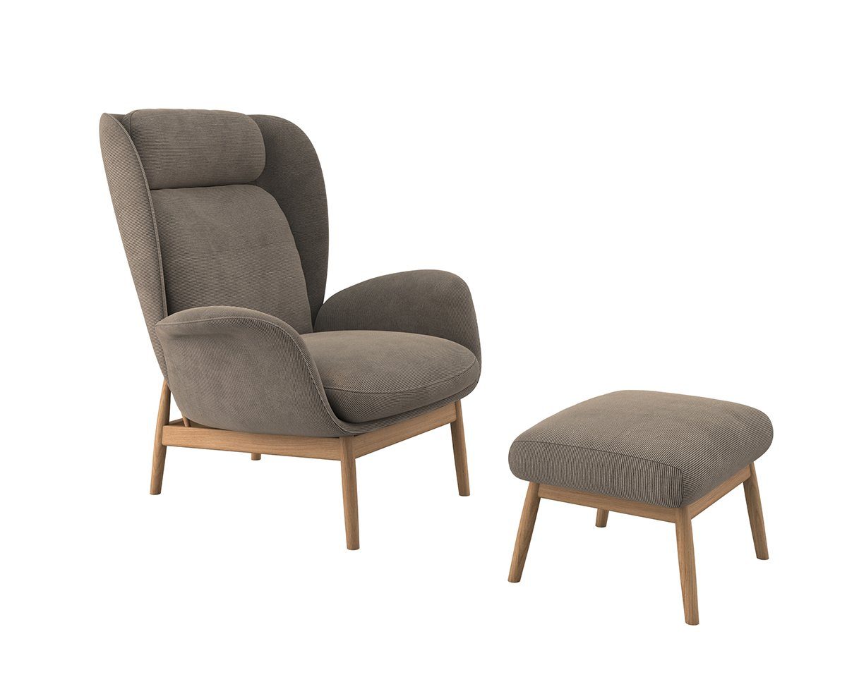 FLEXLUX Oorfauteuil Padova Stijl & comfort, organische vorm, geïntegreerde lendesteun, eikenhouten voet