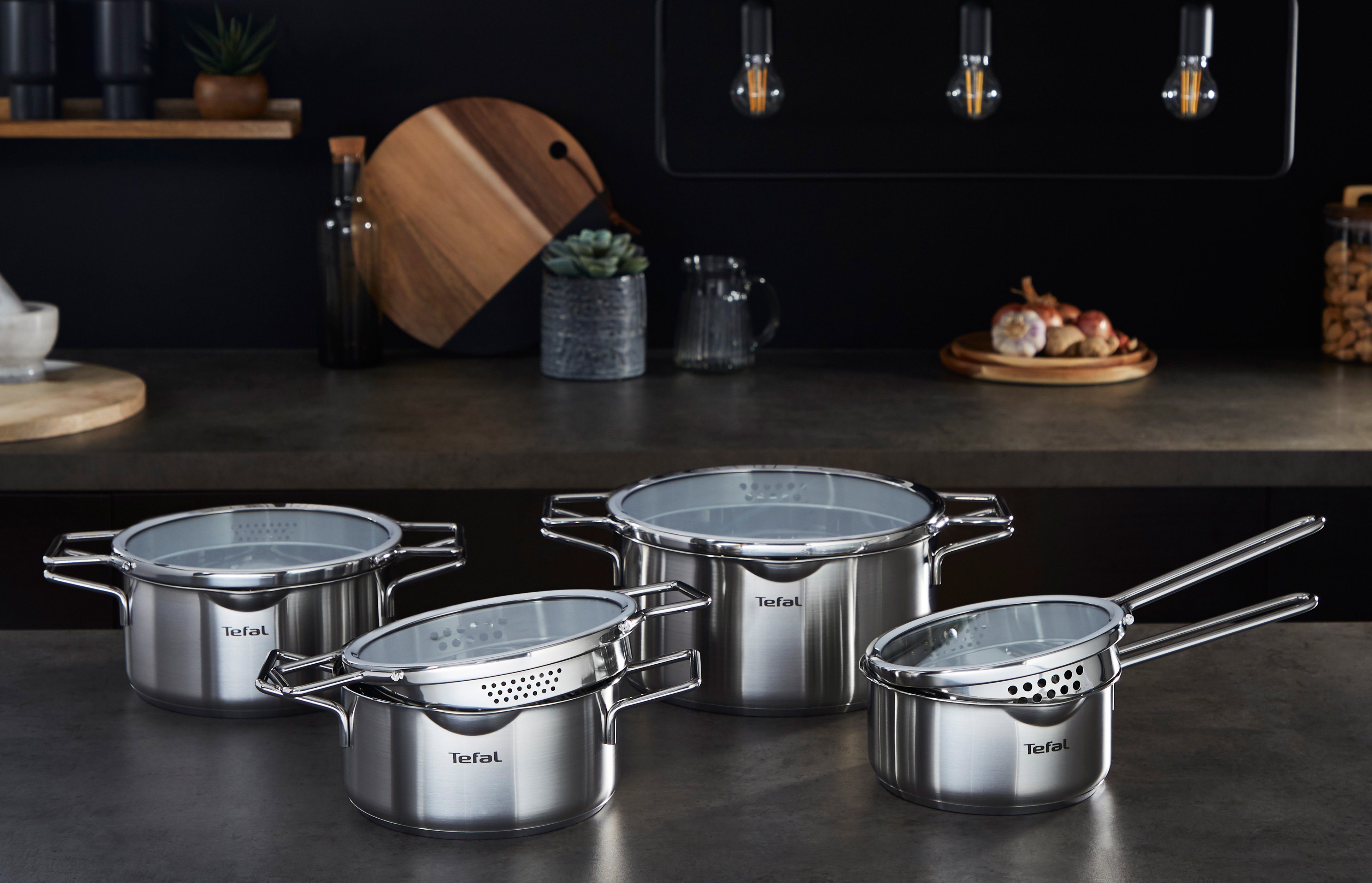 Tefal Pannenset Jamie Oliver Ingenio G6, kookpan set inductie met pannen Thermo-signaal, geschikt voor alle soorten fornuizen, L9769932 (set, 6-delig)