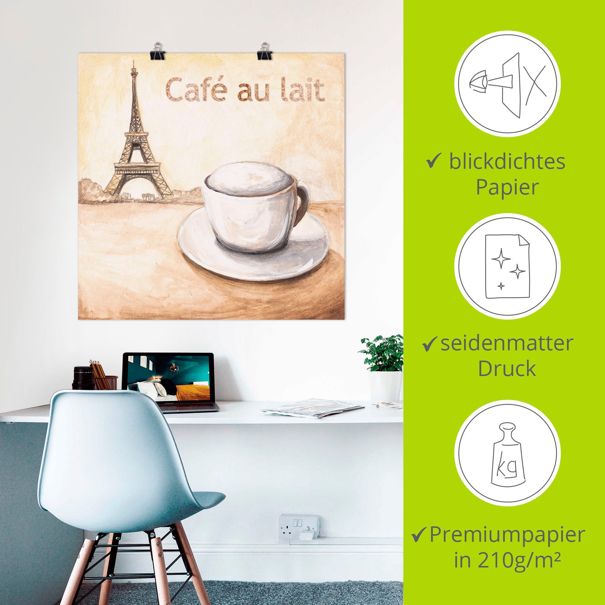 Artland Poster Café au lait in Parijs als artprint van aluminium, artprint op linnen, muursticker of poster in verschillende maten