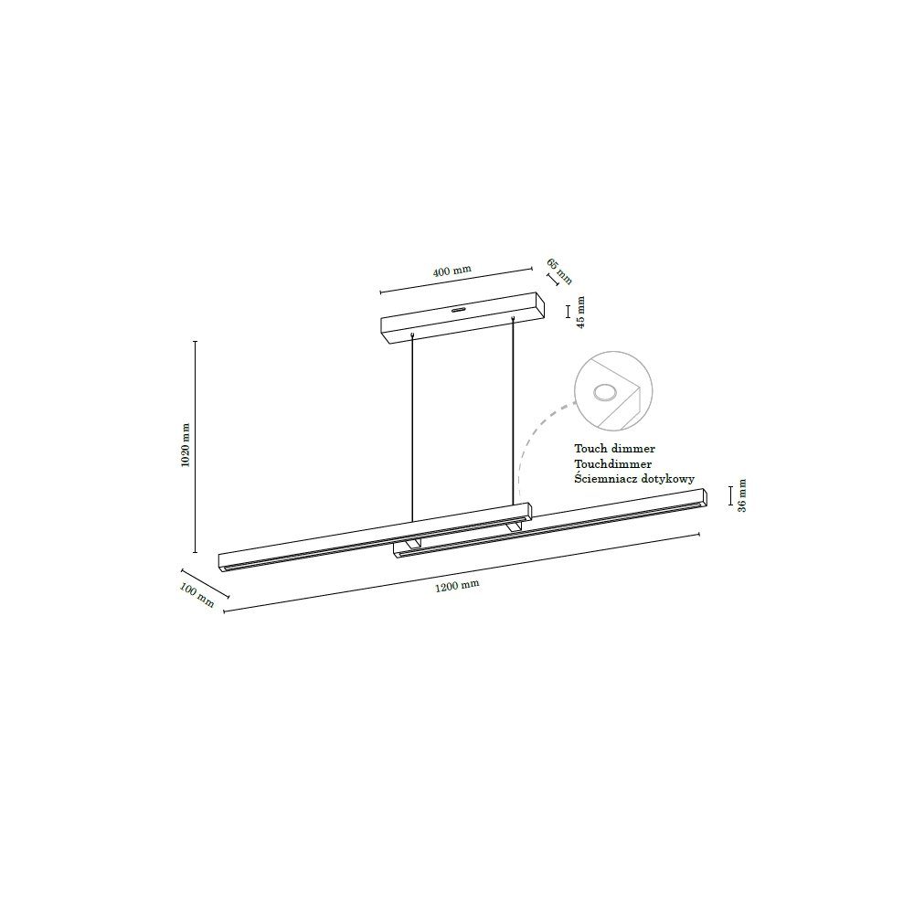 SPOT Light Hanglamp SMAL Hanglamp, eikenhout, met geïntegreerde 24V-ledmodule, touch dimmer