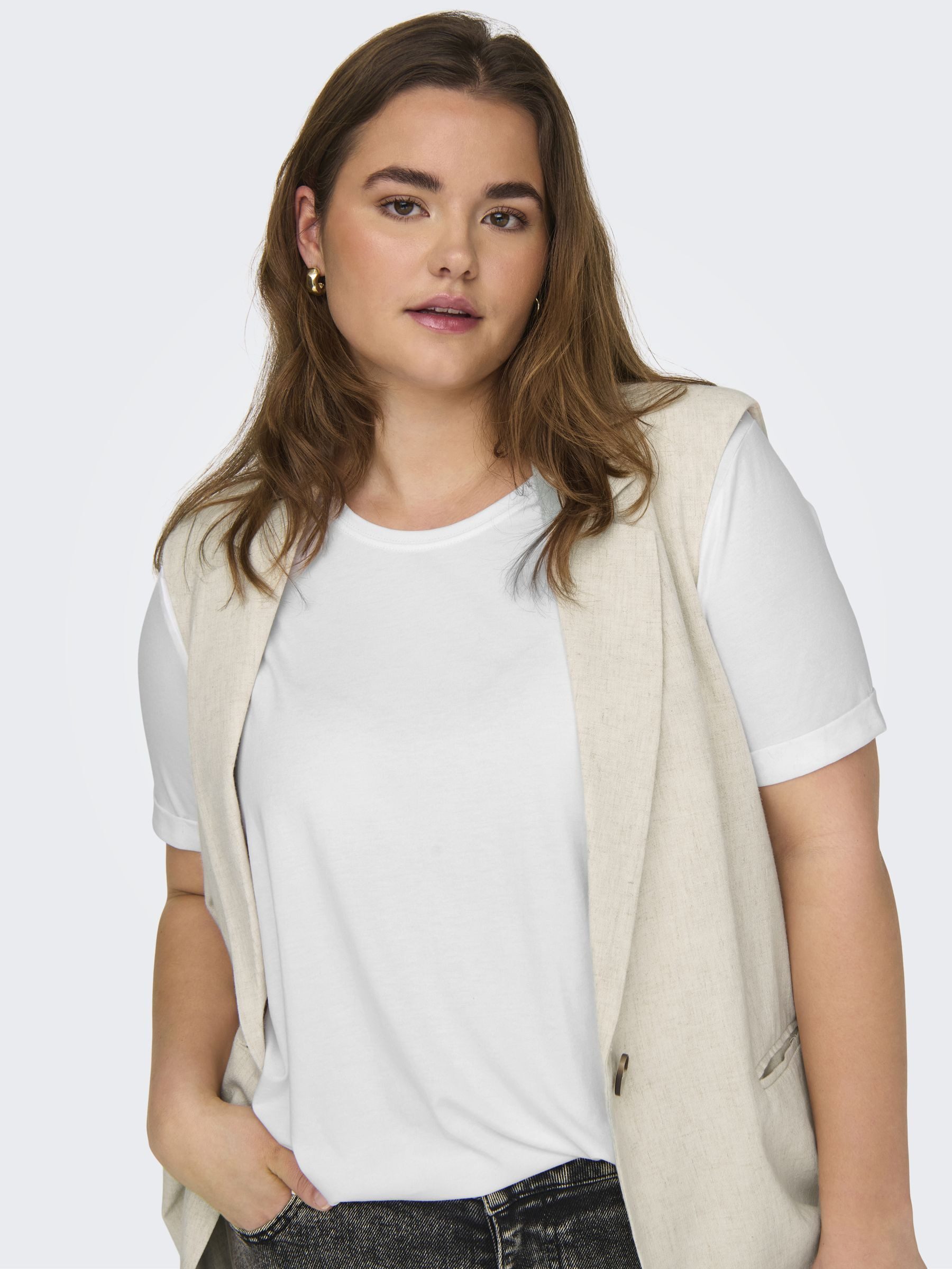 ONLY CARMAKOMA Shirt met korte mouwen CARMOSTER S/S FOLD UP TOP JRS NOOS