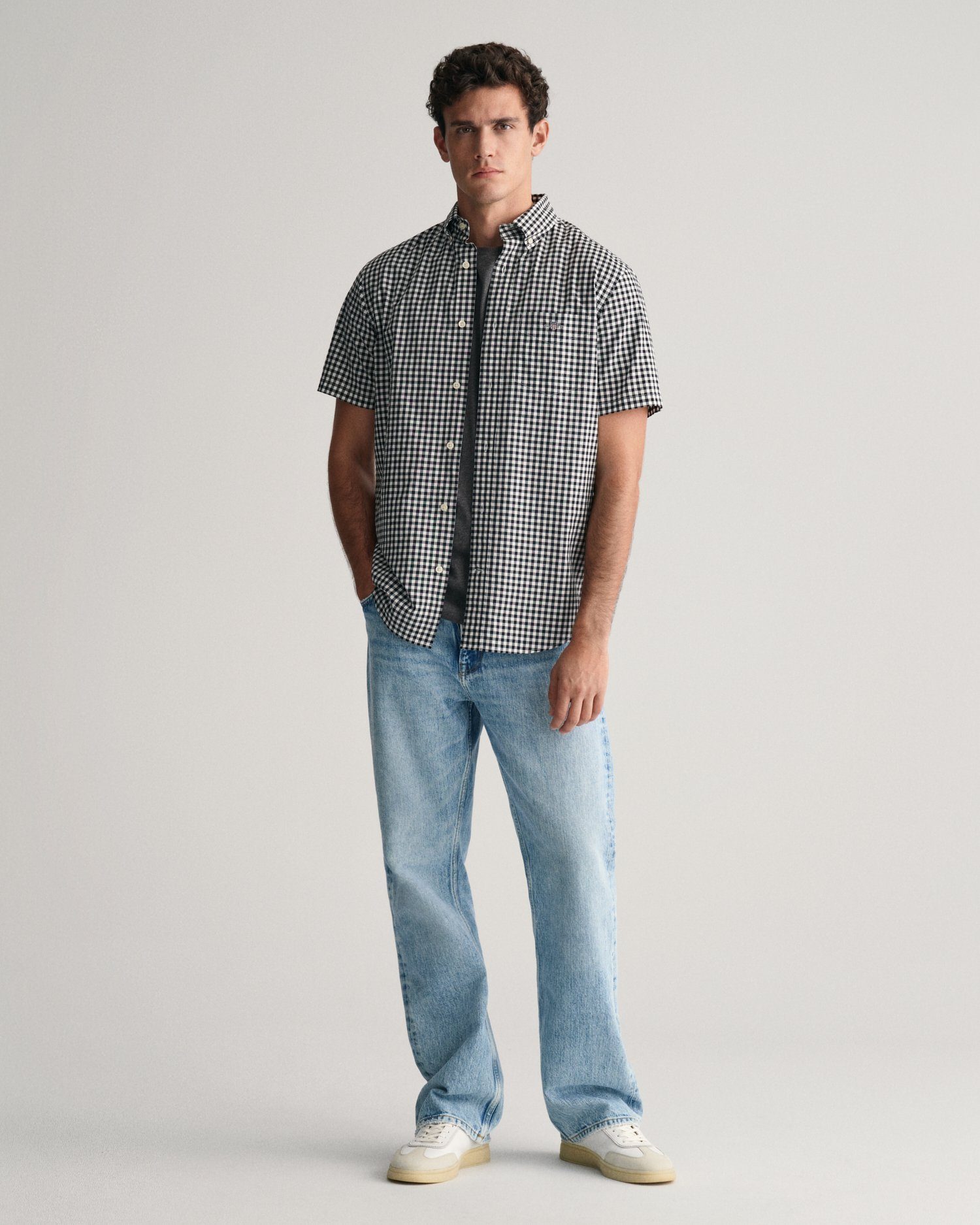 Gant Overhemd met korte mouwen Regular Fit Gingham Poplin Overhemd slijtvast easy care geruit