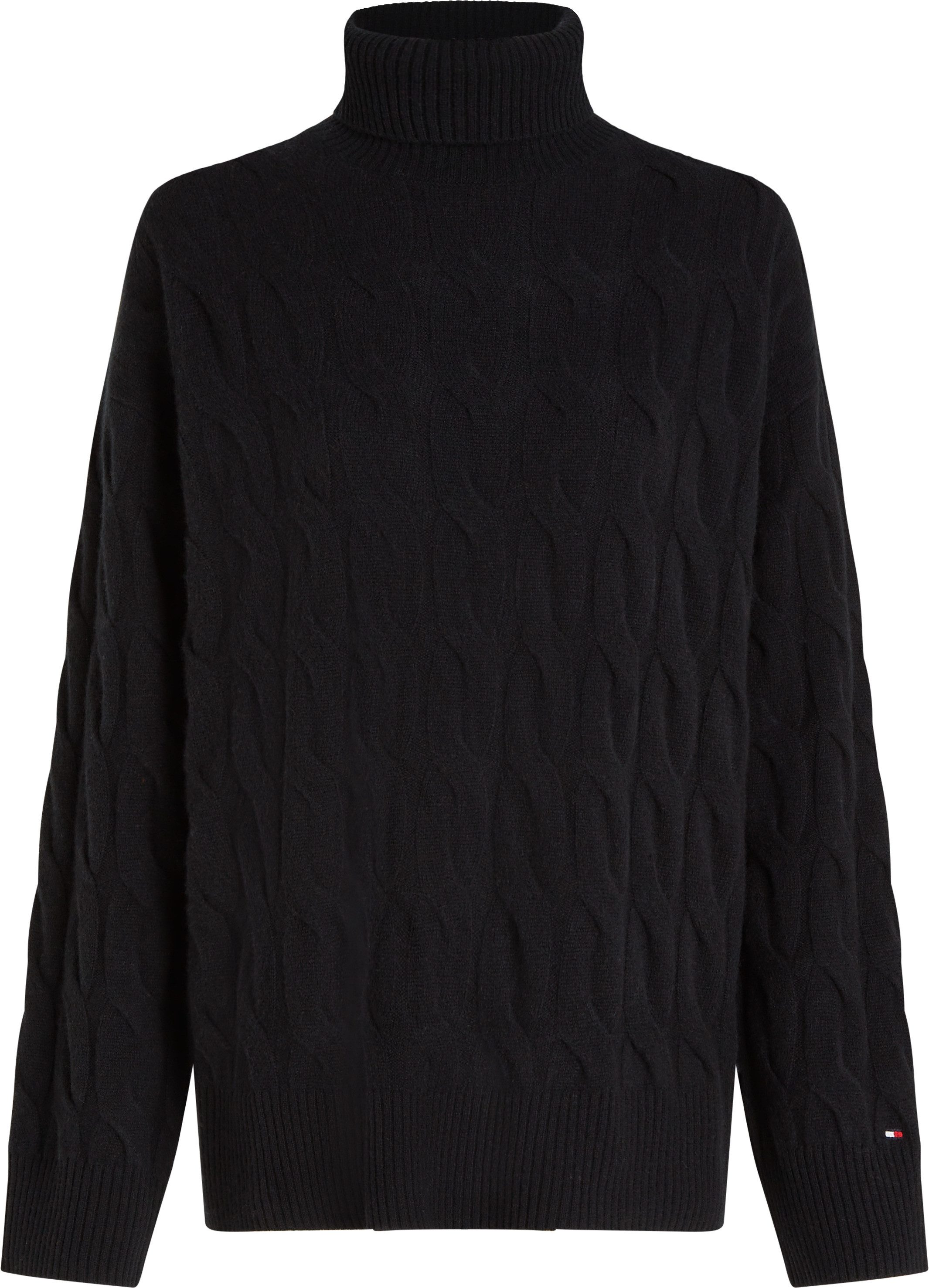 Tommy Hilfiger Coltrui SOFT WOOL CABLE ROLL-NK SWEATER met logoborduring allover kabelpatroon rolkraag 100% wol