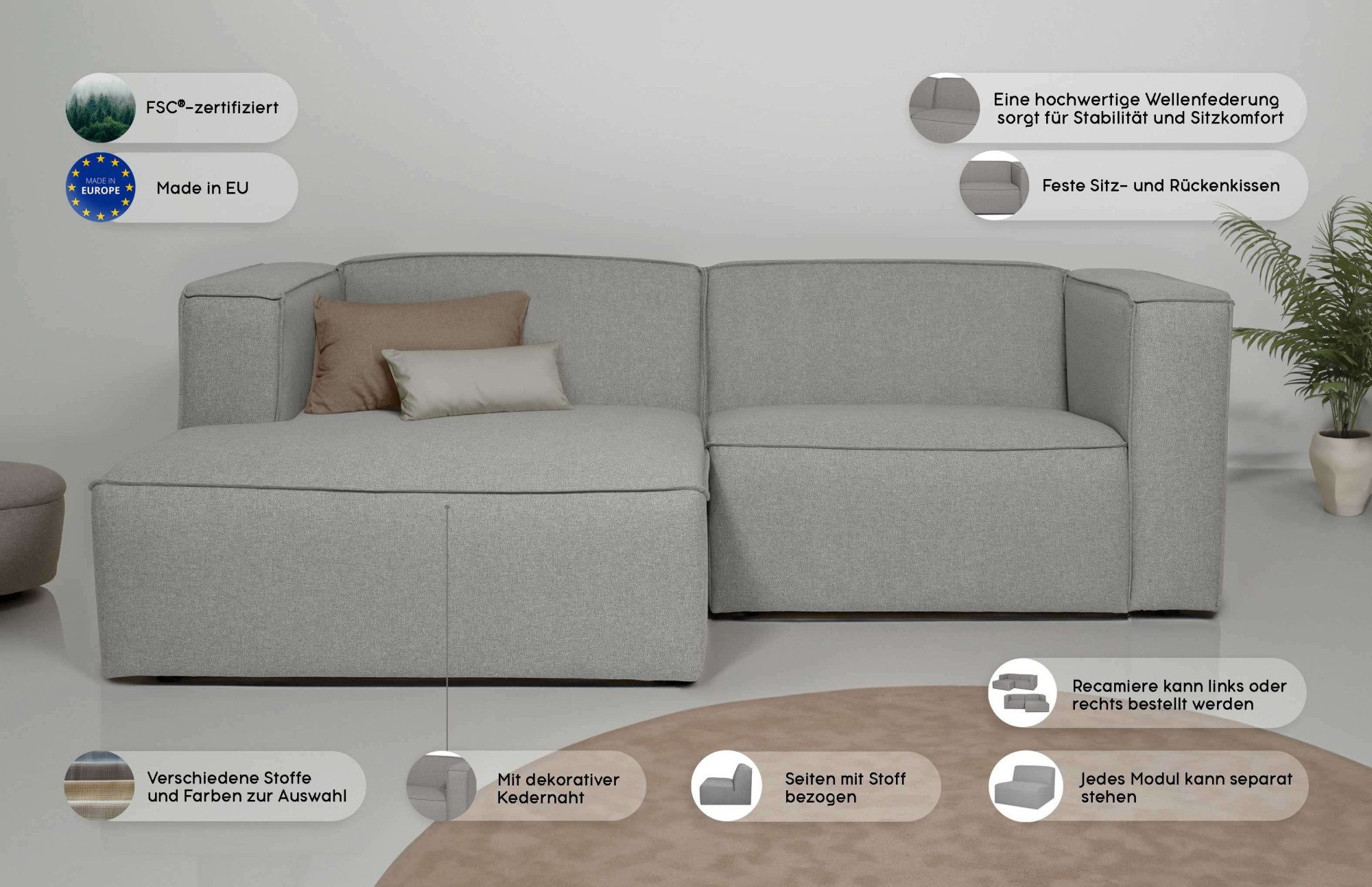 andas Hoekbank Dalby, L-model, extra diepe zitting, met biesnaad, aangenaam zitcomfort