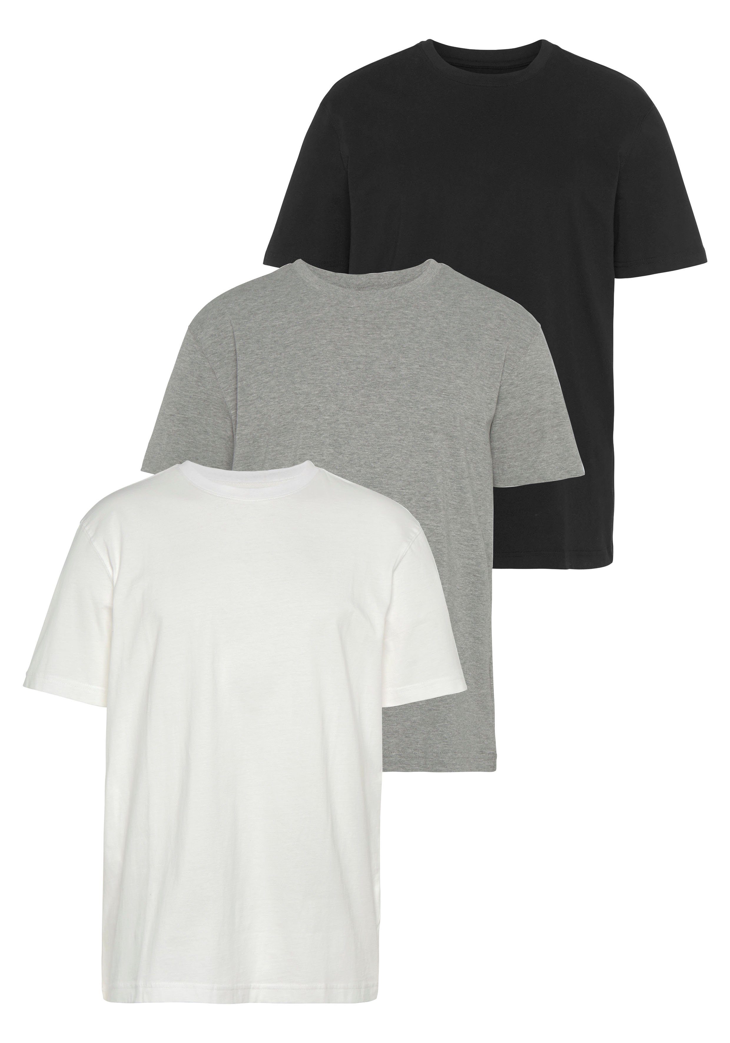 Man's World T-shirt Nieuwe kleuren! Korte mouw, effen kleur, ronde hals, van katoen(3-delig, Set van 3) heren t-shirts maat 40/42 (XS) grijs