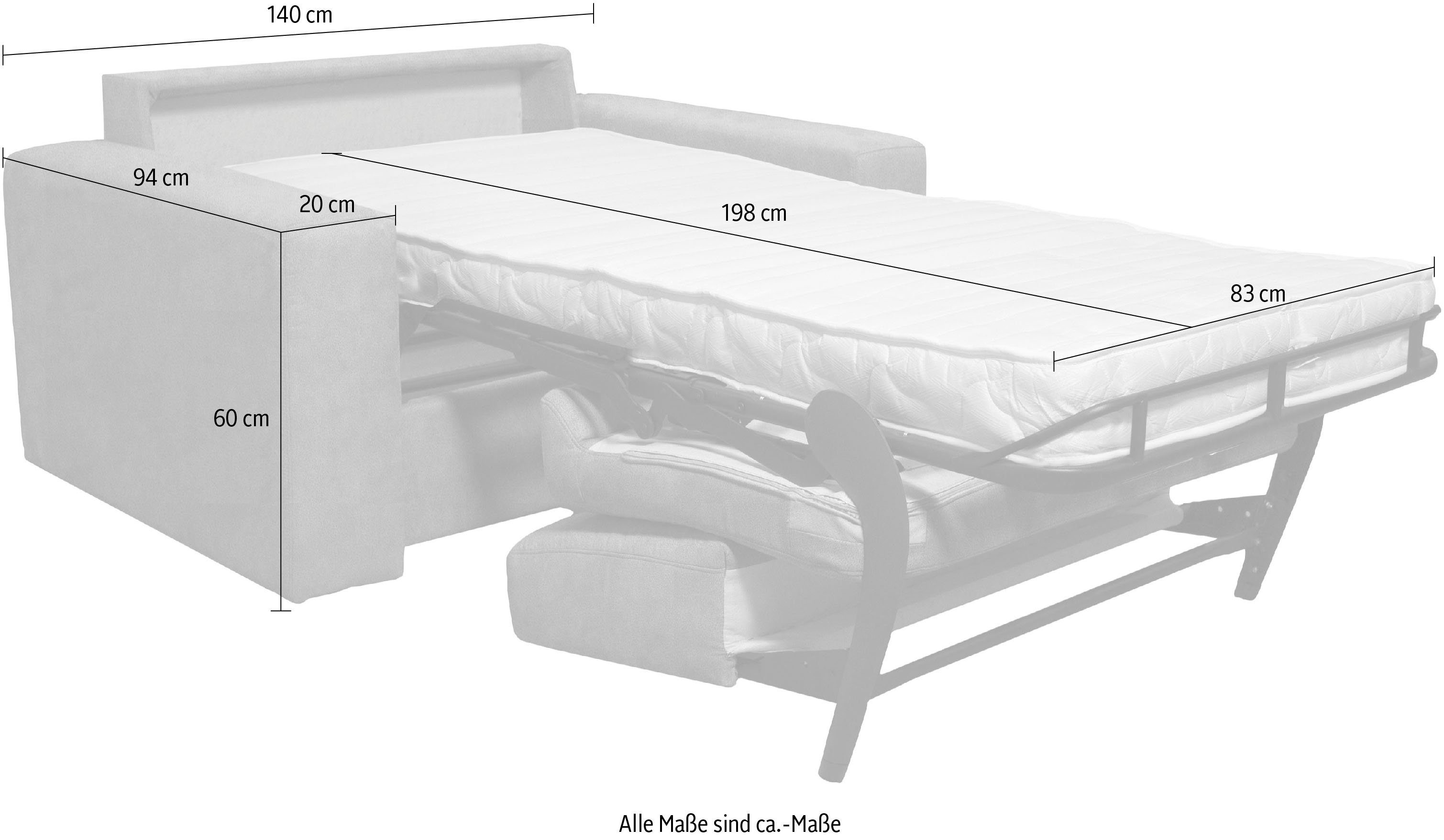 Home affaire Fauteuil Roma matras hoogte 140 cm Bedfunctie, met vering, Afmeting liggend ca. 83x198 cm