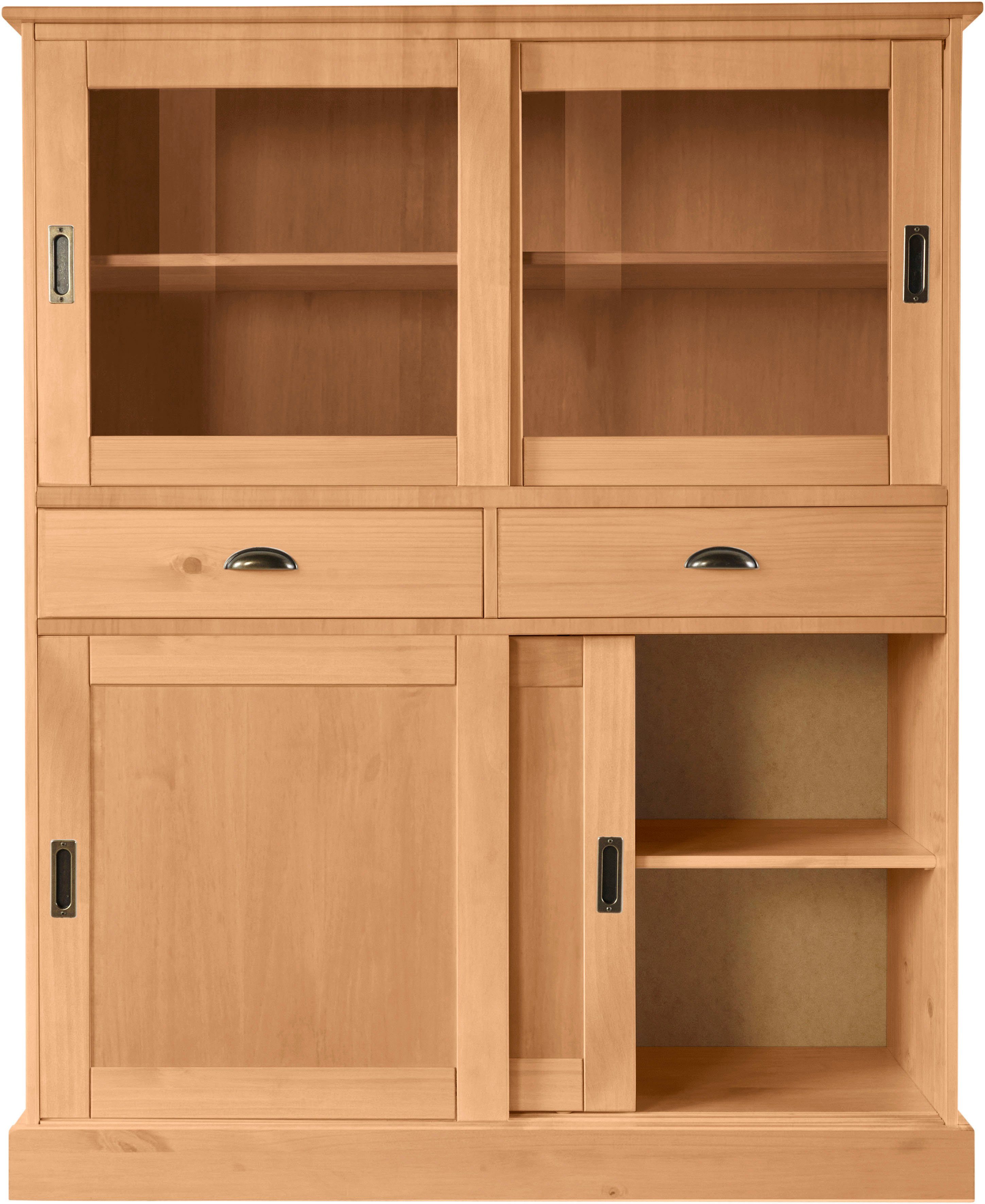 Home affaire Highboard Schröder Vitrine van massief dennenhout, breedte 114 cm