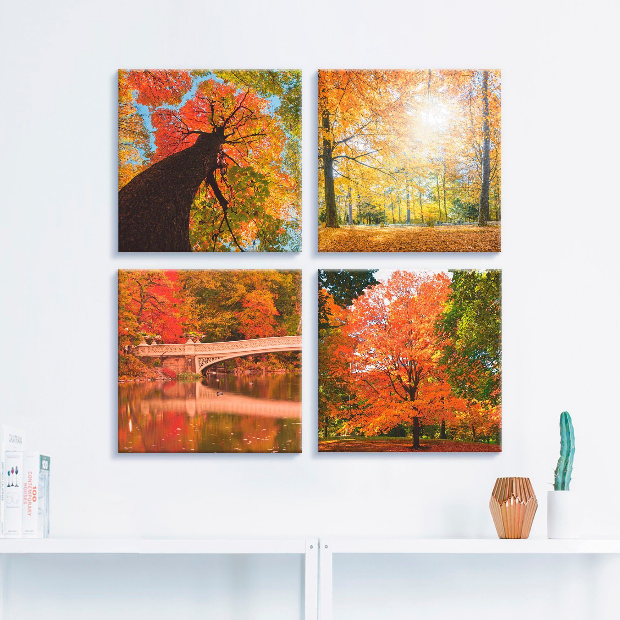 Artland Artprint op linnen Herfst bos panorama set van 4, verschillende maten (4-delig)