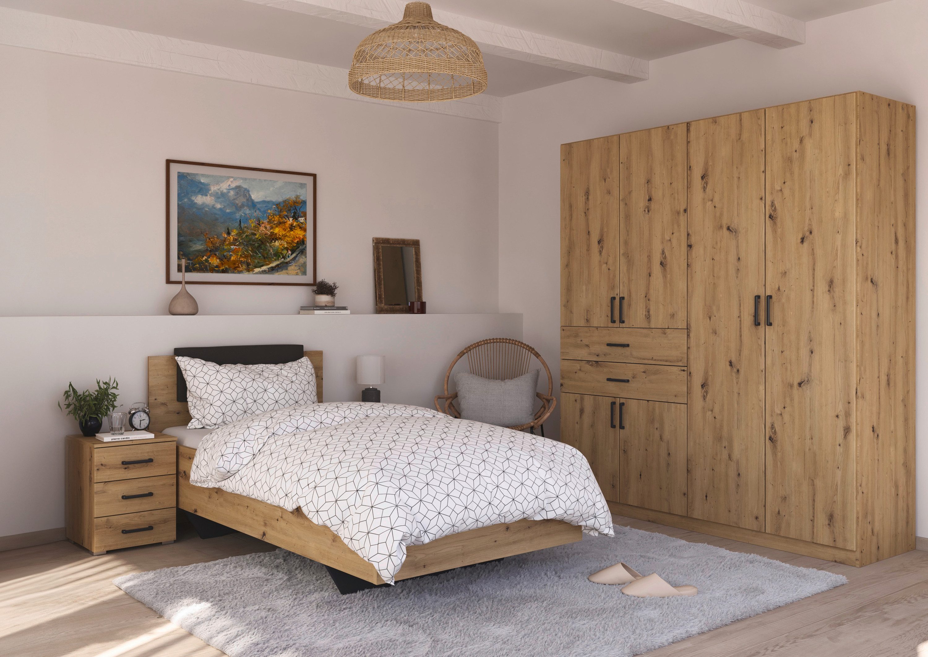 rauch Slaapkamerserie Compleet kamer compleet slaapkamer set (3-delig) MAIKA Kast 3 breedtes, 2 hoogtes, bed 100 cm, nachtkastje MADE IN GERMANY (set, 3-delig)