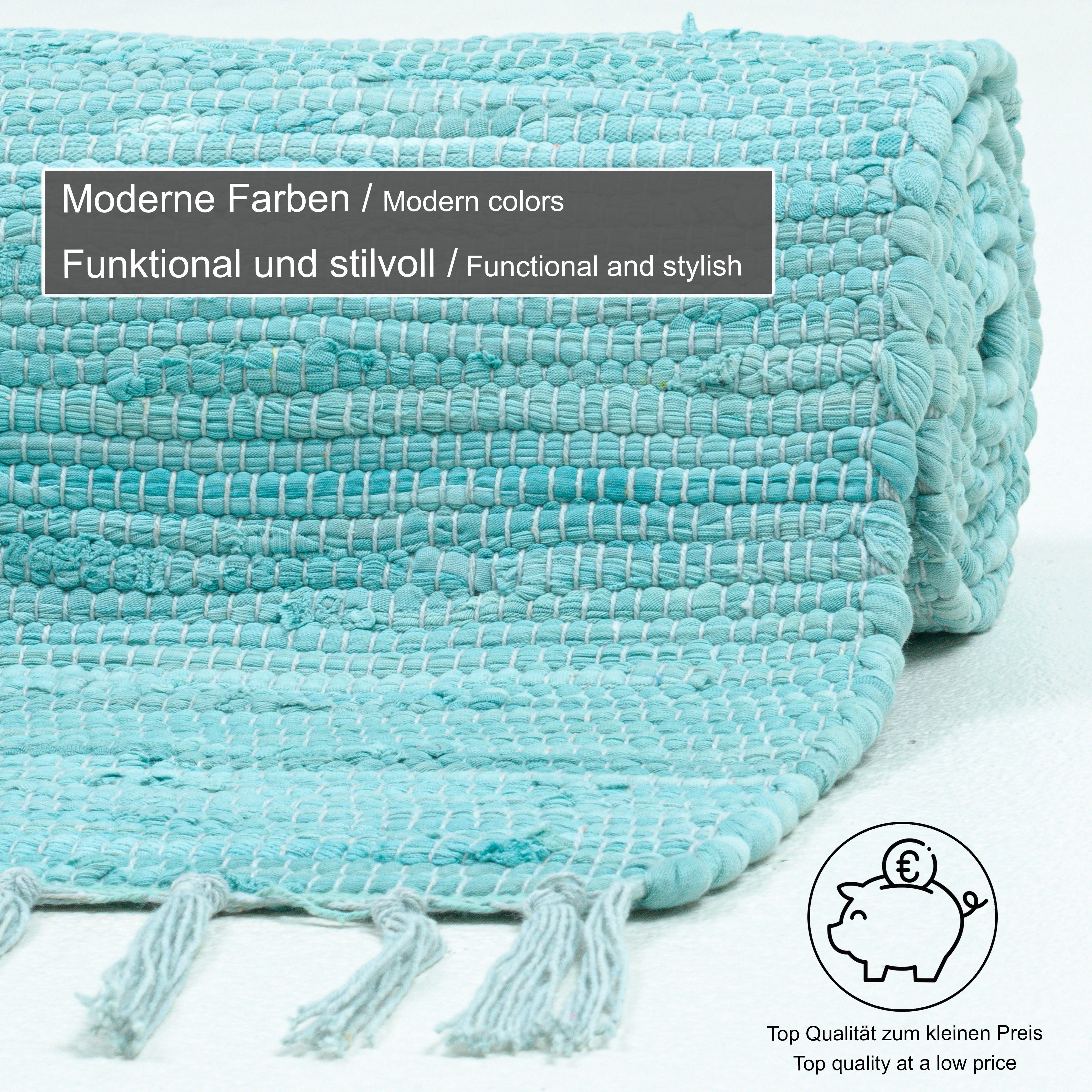 THEKO Vloerkleed Happy Cotton Handgeweven vloerkleed, platweefsel, puur katoen, met de hand geweven, met franje
