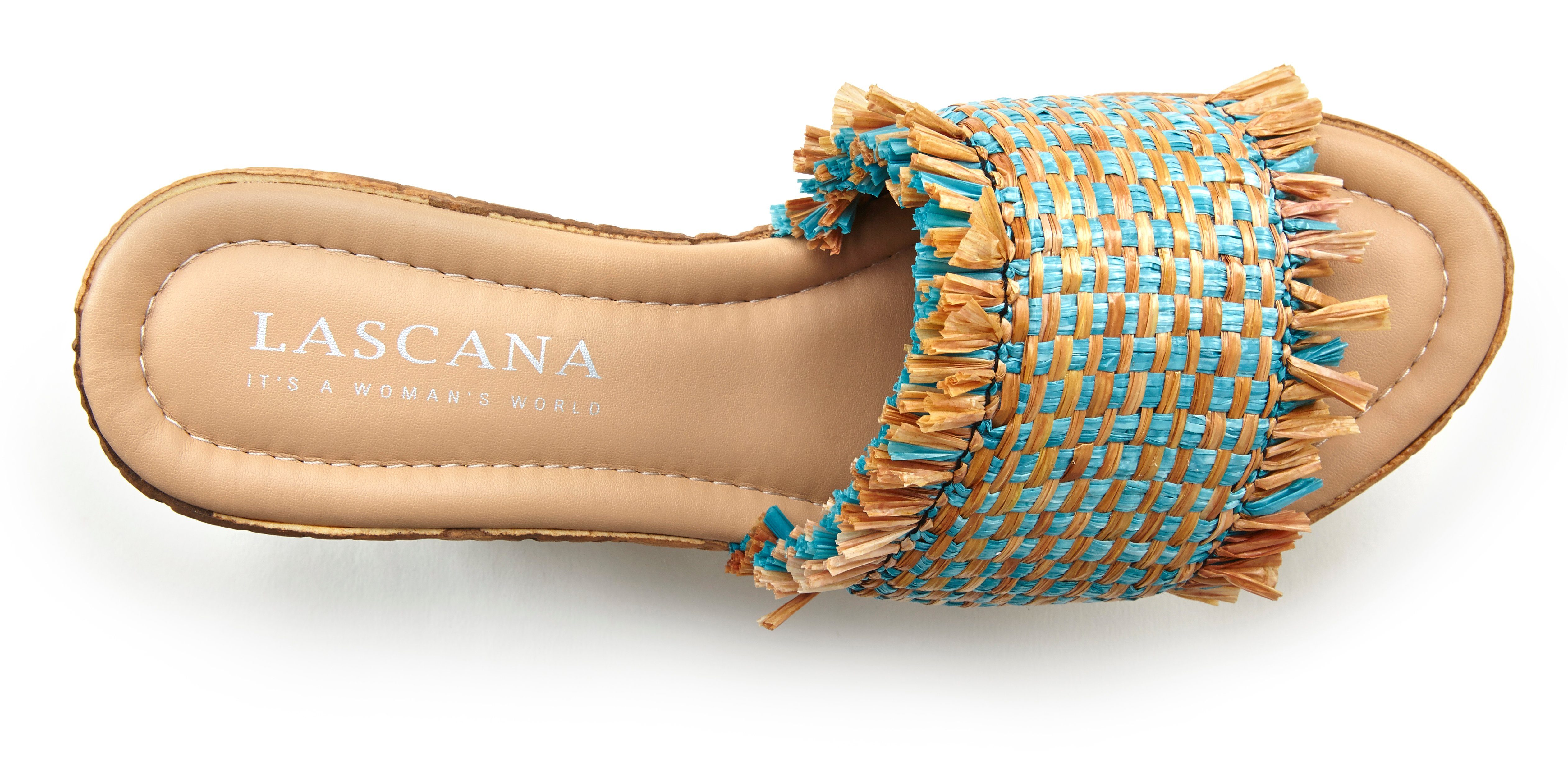 Lascana Slippers Mule, sandaal, open schoen met comfortabele sleehak in bamboe-optiek