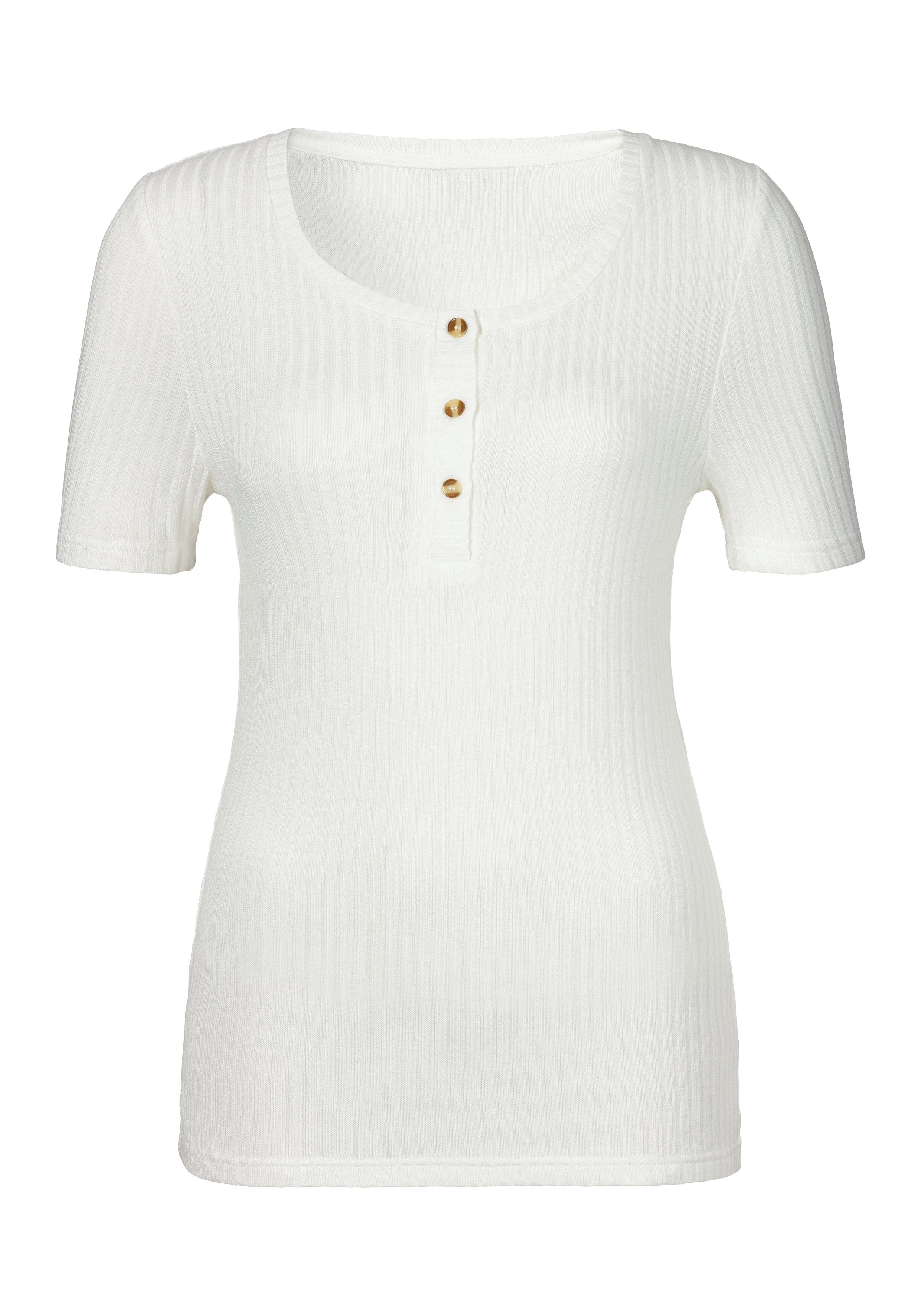 Lascana T-shirt Met korte knoopsluiting van zachte viscose-ribkwaliteit
