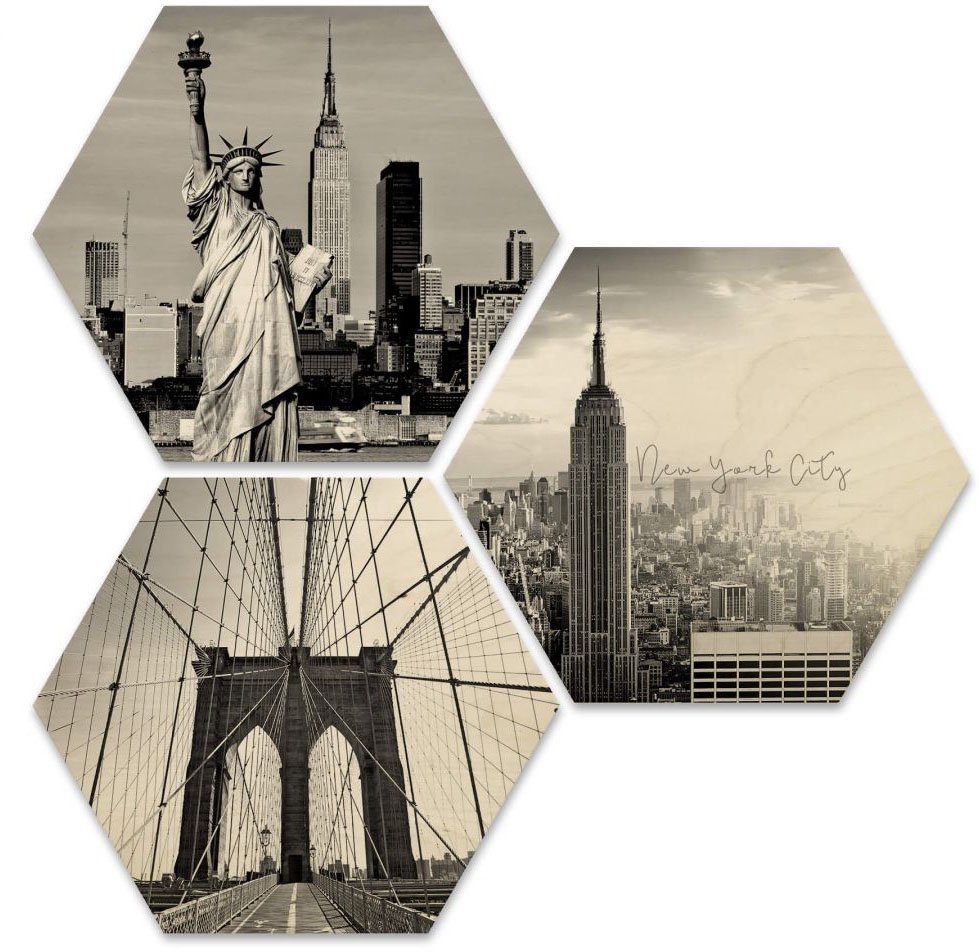 Wall-Art Meerdelige artprint Impressie New York collage (set, 3 stuks)