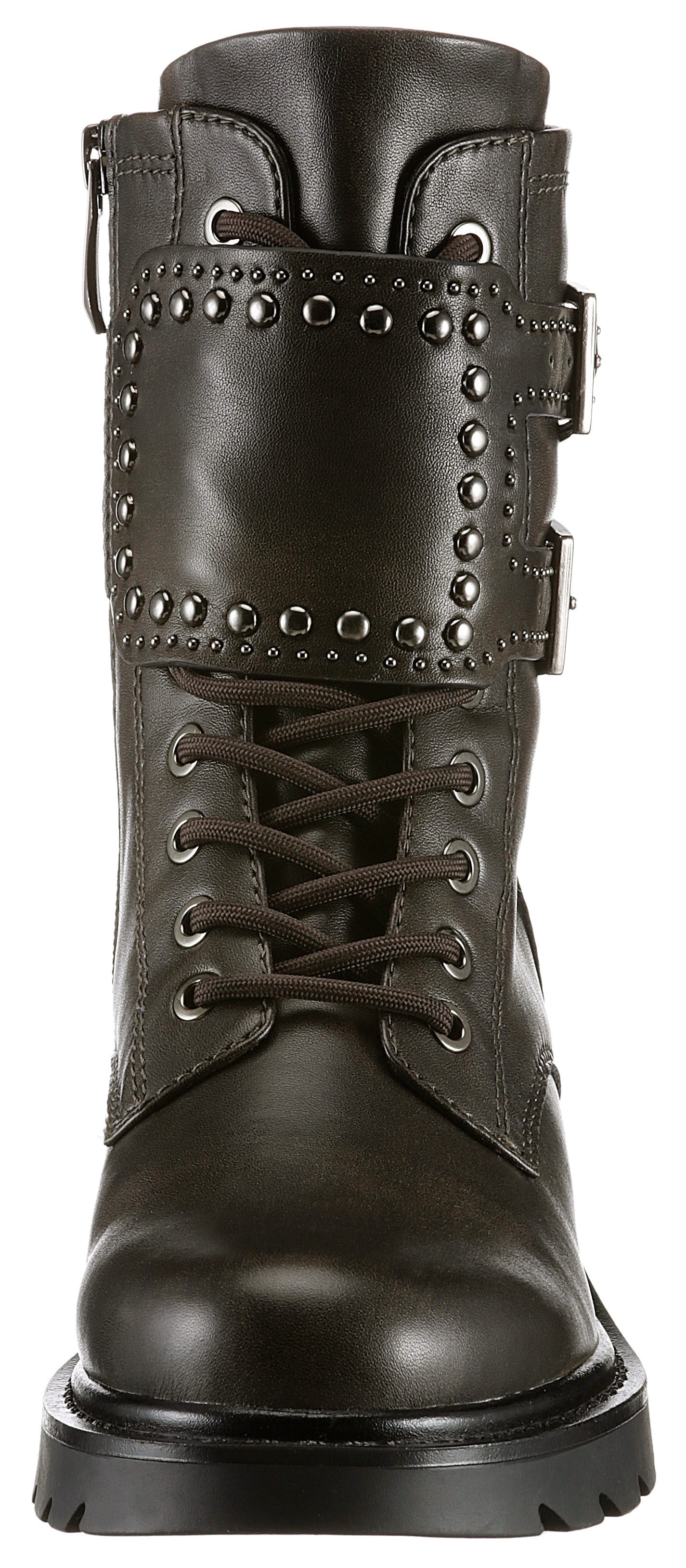 Tamaris Bikerboots blokhak, veterschoenen, veterschoen met binnenrits