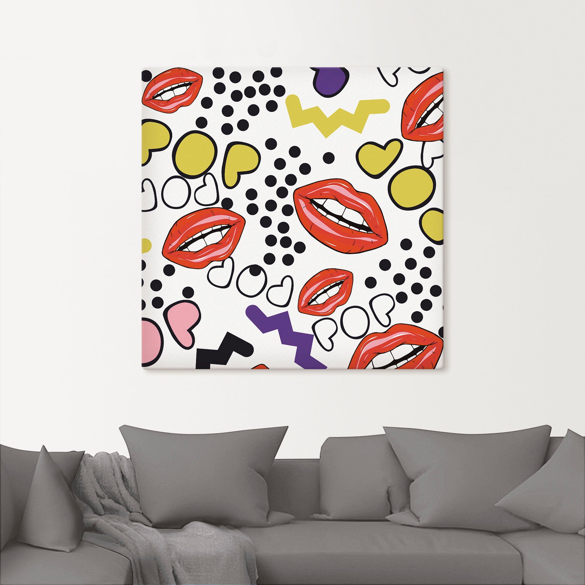 Artland Artprint op linnen Mond met popart gespannen op een spieraam