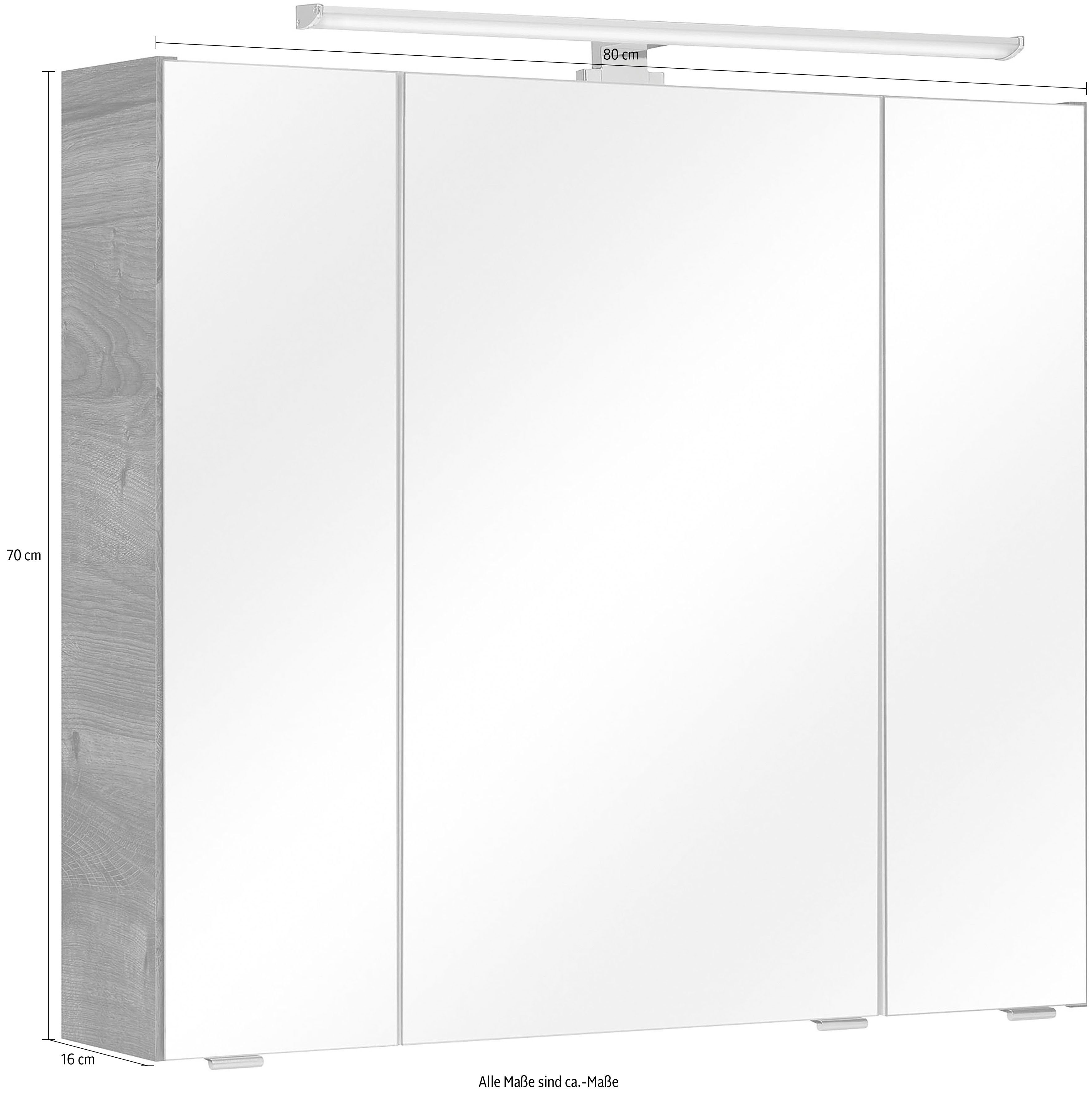 Saphir Spiegelkast Quickset badkamermeubel, 3 spiegeldeuren, 6 planken, 80 cm breed