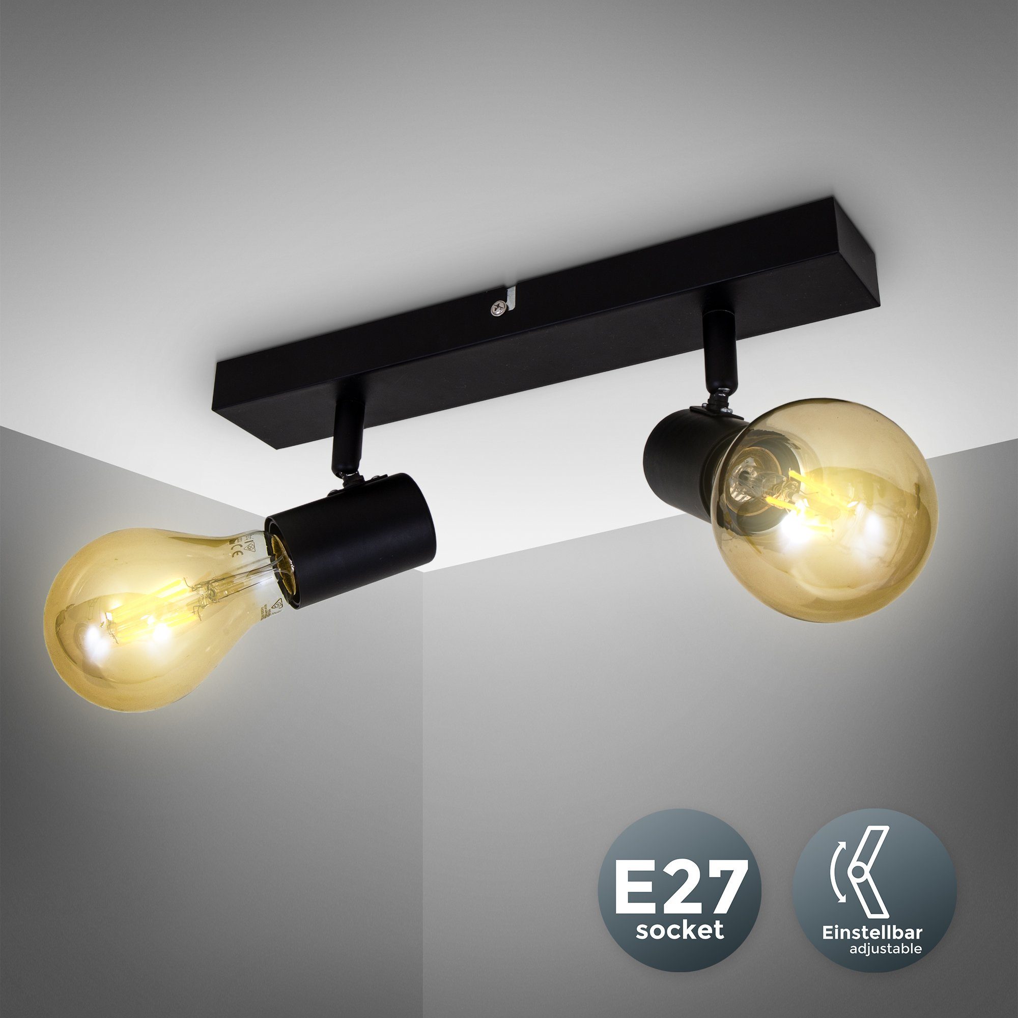 B.K.Licht Ledplafondspots Plafondlamp, retro, plafondlamp, industrieel ontwerp, zwart-mat