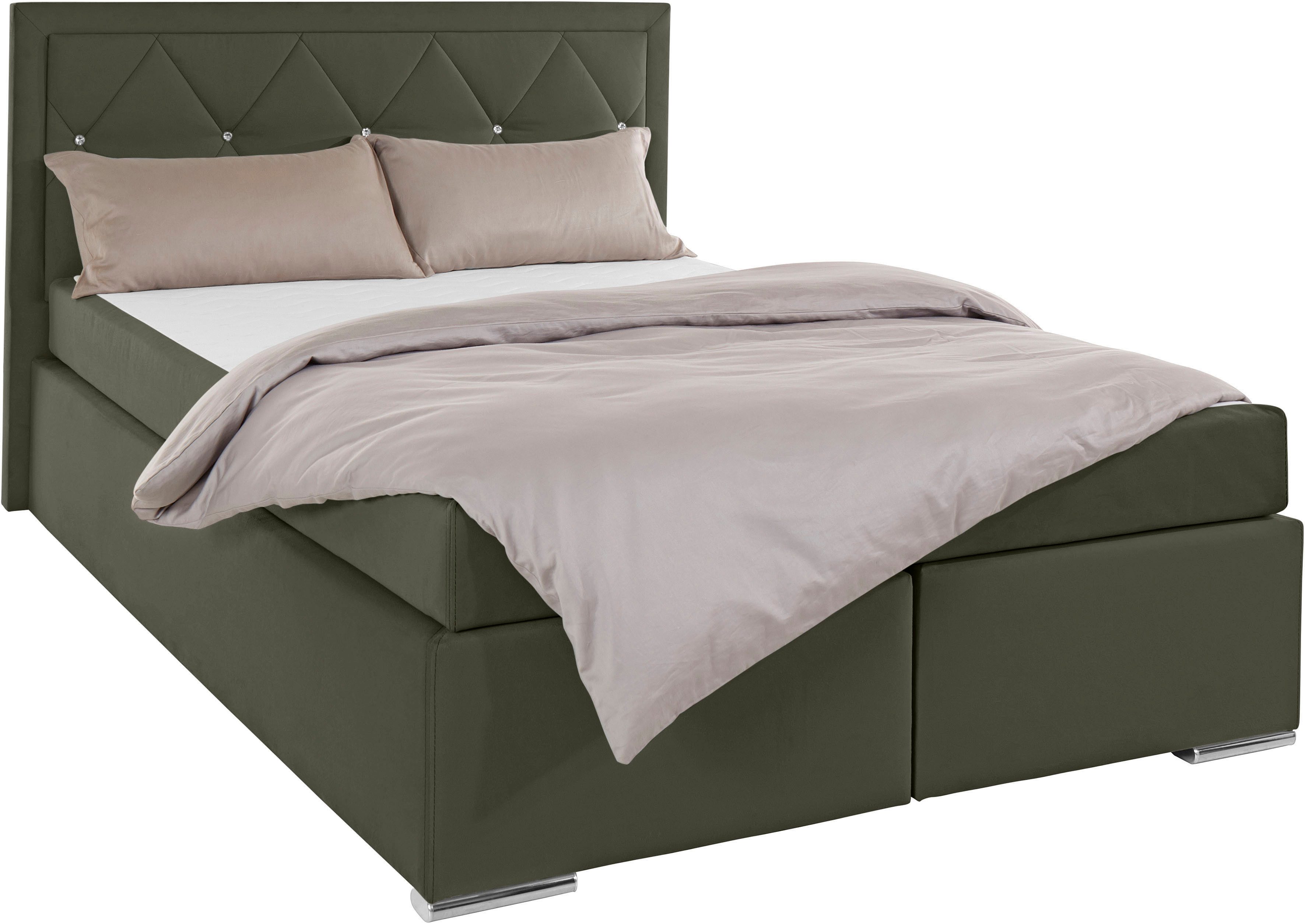 Leonique Boxspring Alfie, bestseller, optioneel met bedlade met strassteentjes in het hoofdbord, h2, h3 en h4 ter keuze