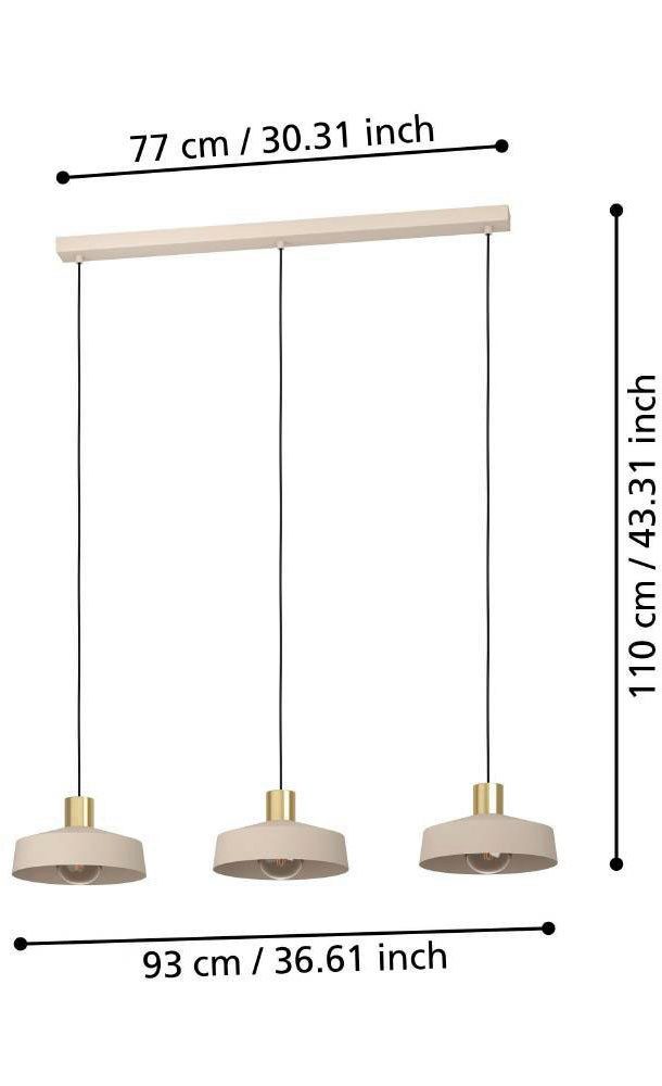 EGLO Hanglamp VALDIOLA Plafondlamp, metaal in zandkleur en geborsteld messing, E27 fitting (1 stuk)