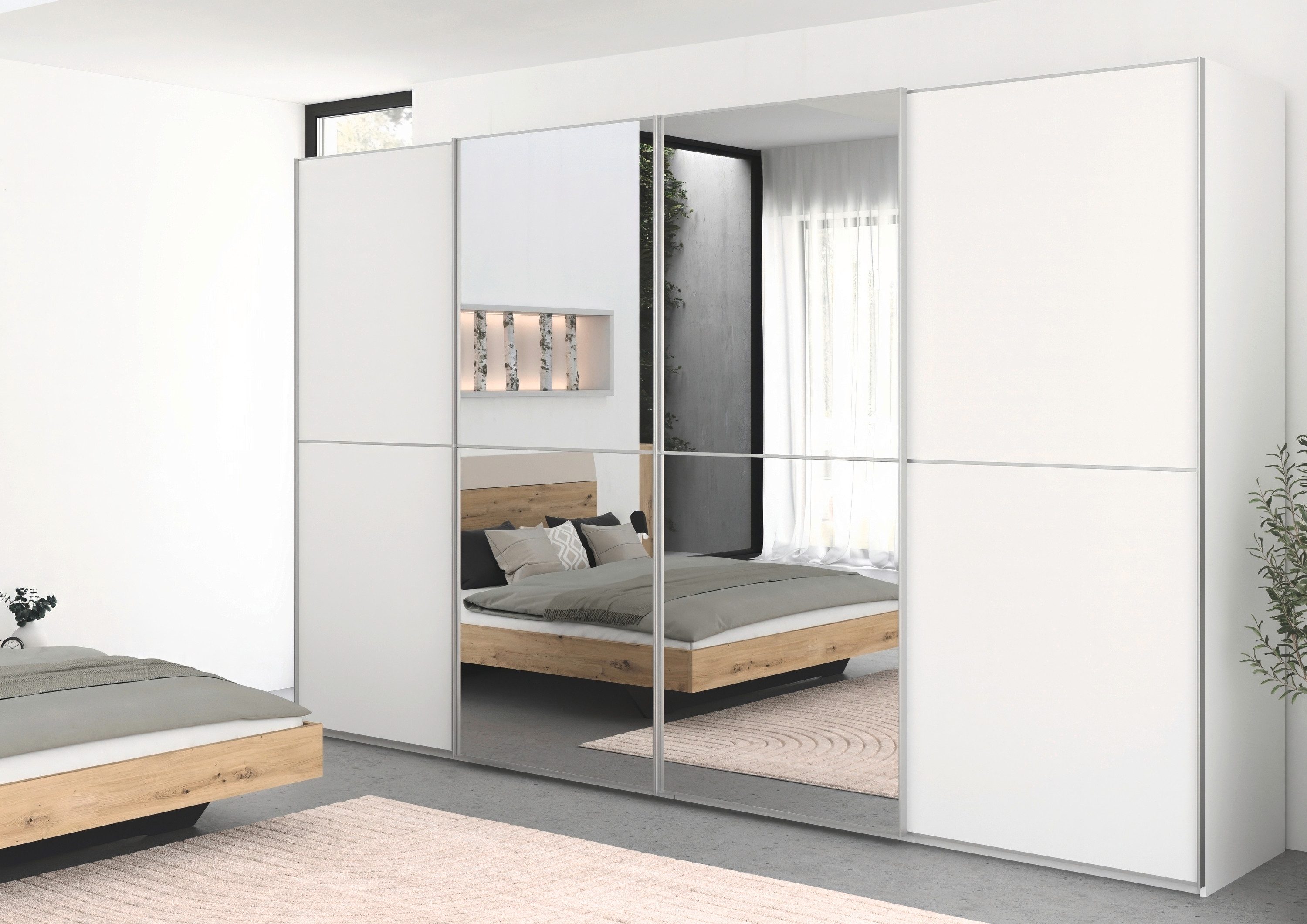 rauch Schuifdeurkast Kledingkast Kast Garderobe Slaapkamerkast SCALE-DUO edel tweedelige deuren, spiegel en 3 sierlijsten made in germany