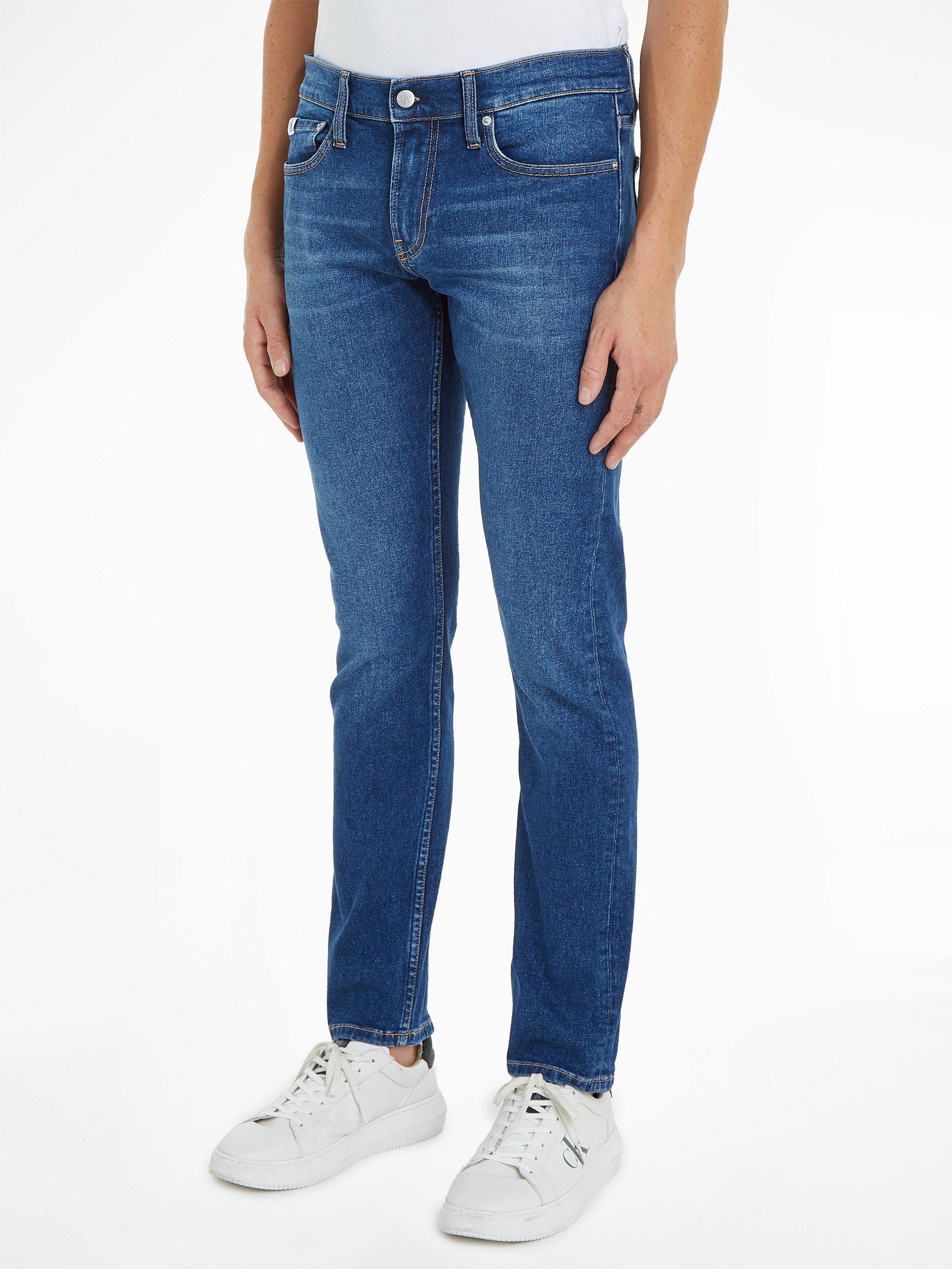 Calvin Klein Blauwe Slim Fit Katoenen Jeans met Logo Blue Heren