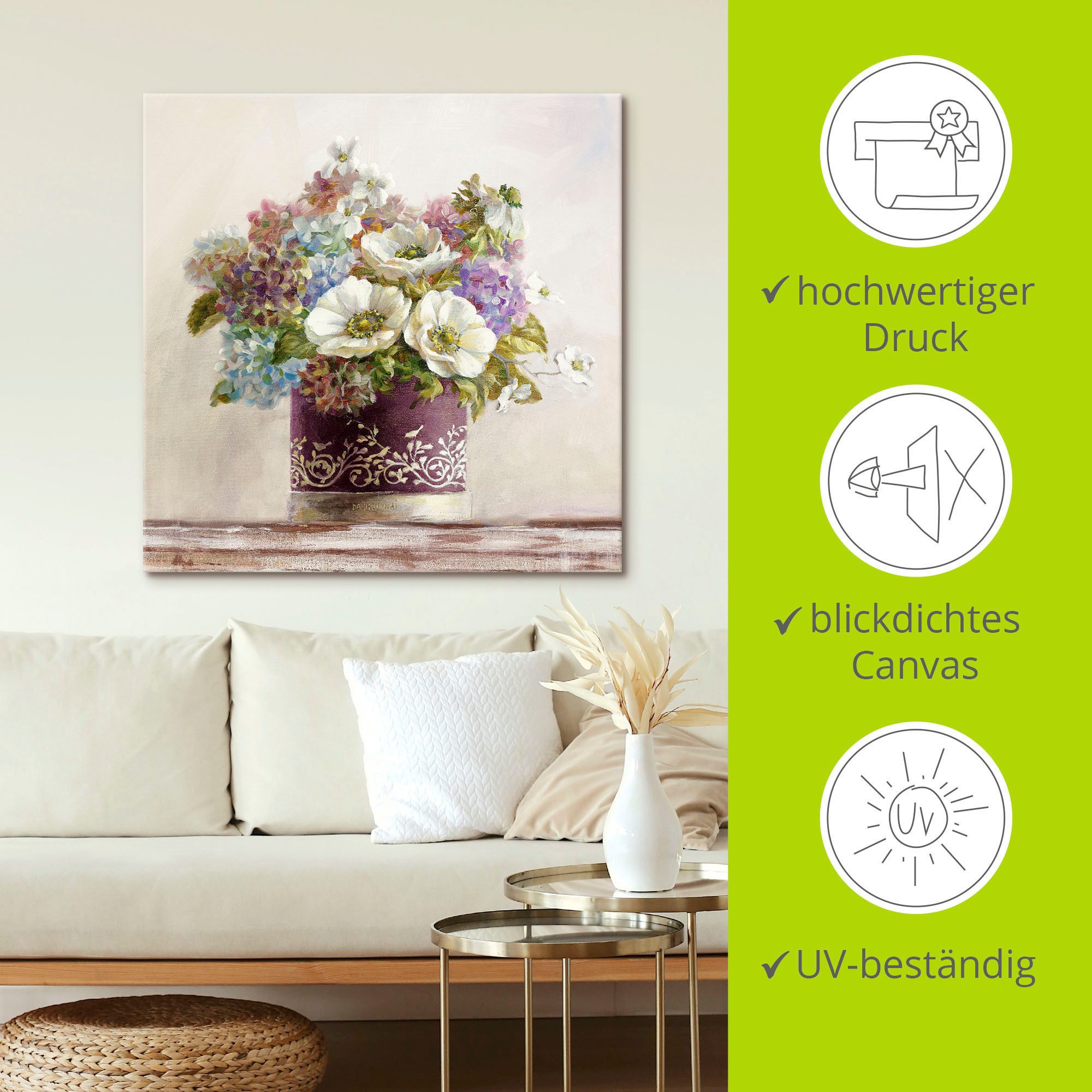 Artland Artprint Anemonen in Auberginer hoedendoos als artprint op linnen, poster, muursticker in verschillende maten