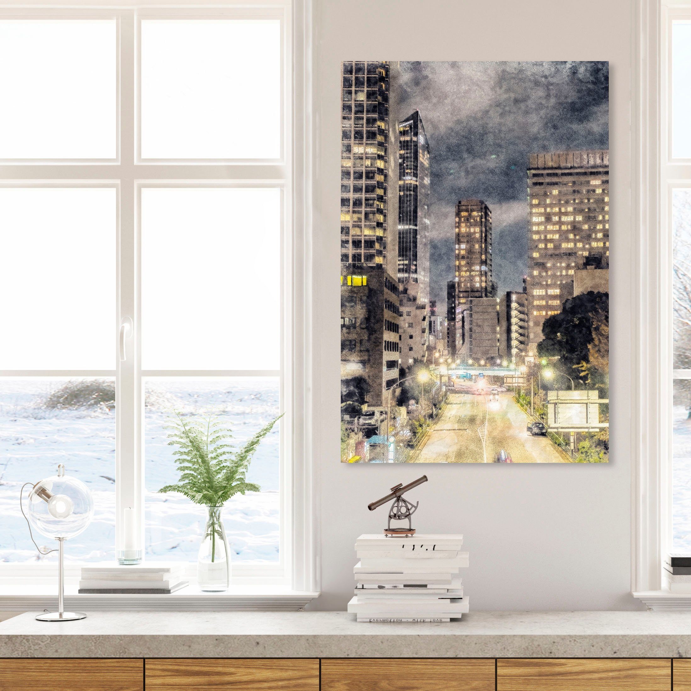 queence Artprint op linnen Stad wolkenkrabber Premium canvasstof, handgemaakt in Duitsland