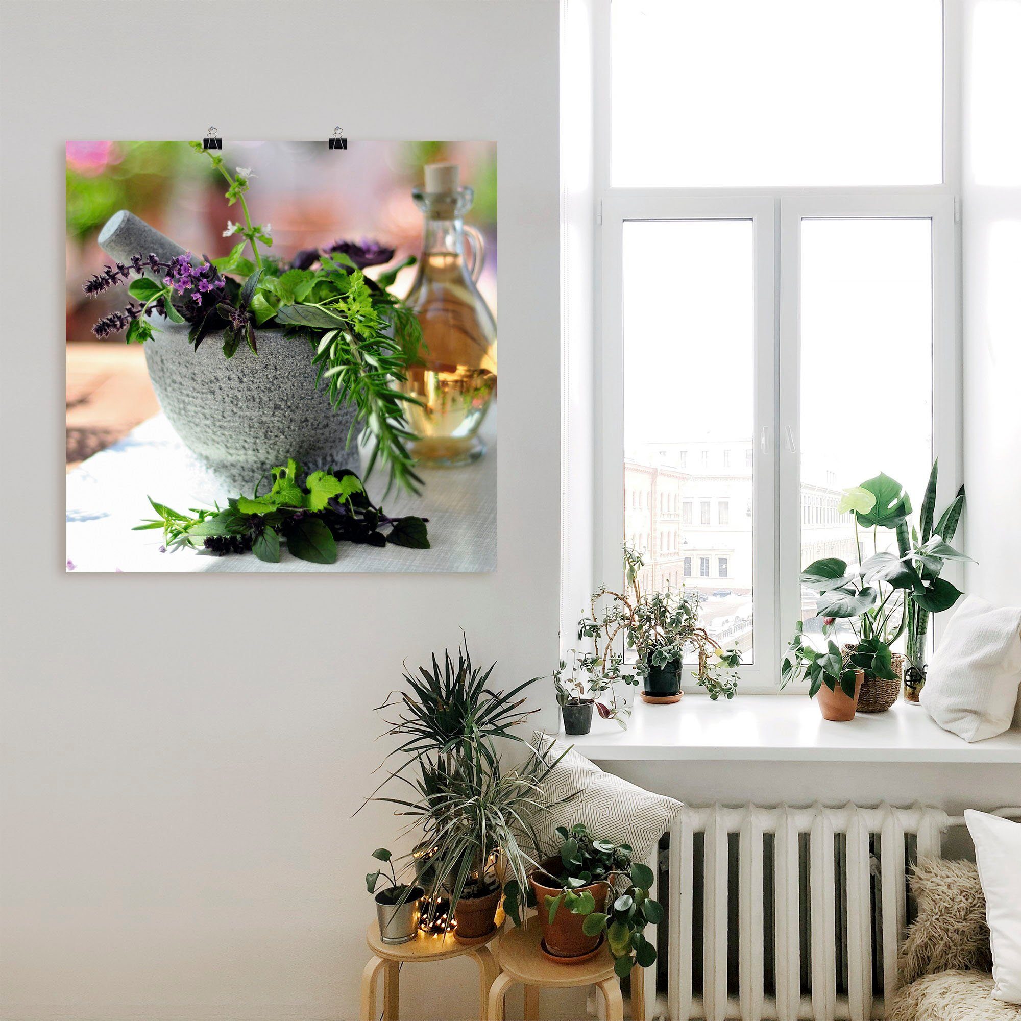 Artland Artprint Gezonde kruidenmix in de vijzel als poster, muursticker in verschillende maten