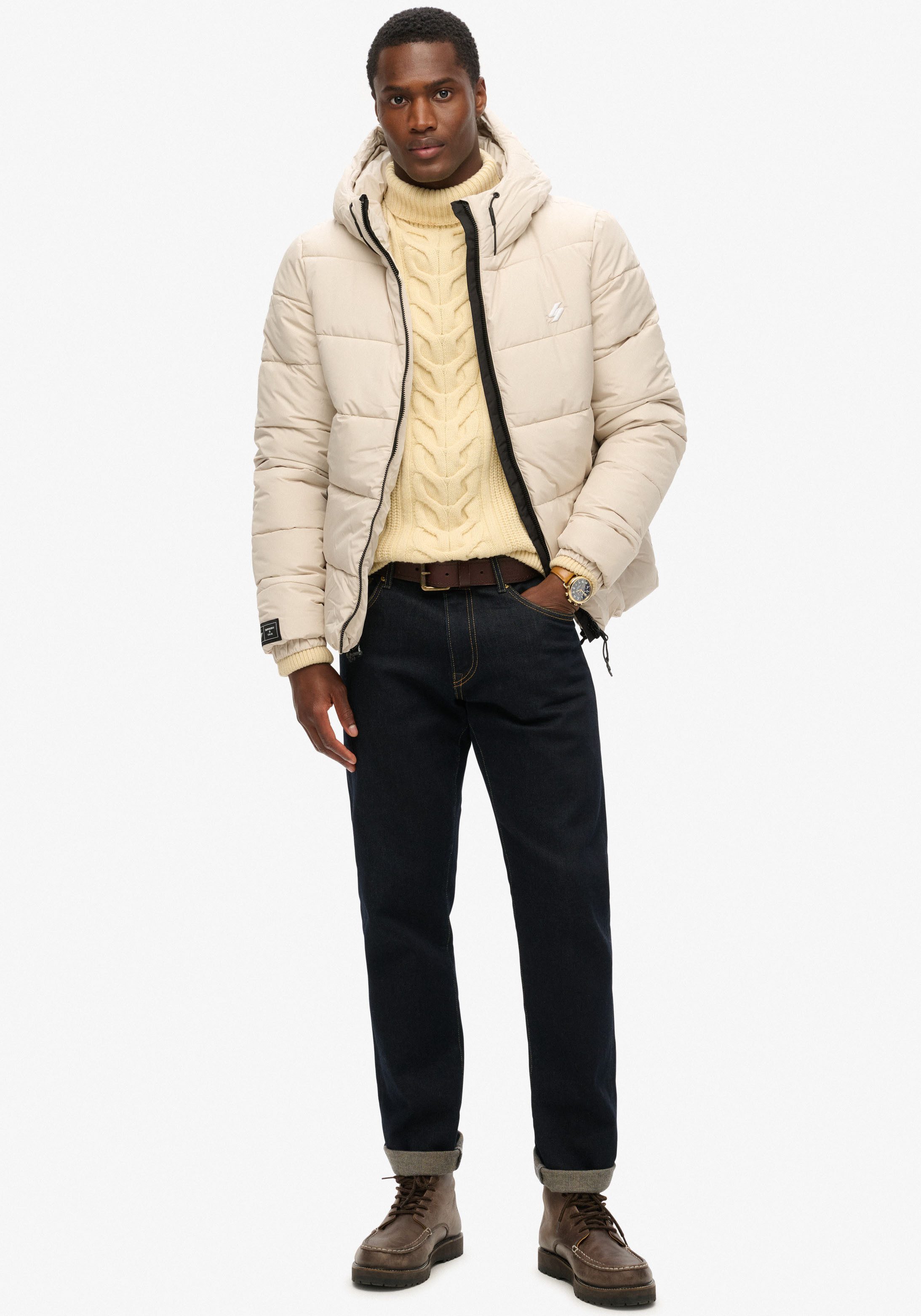 Superdry Gewatteerde jas HOODED SPORTS PUFFR JACKET met contrastkleurig borduursel